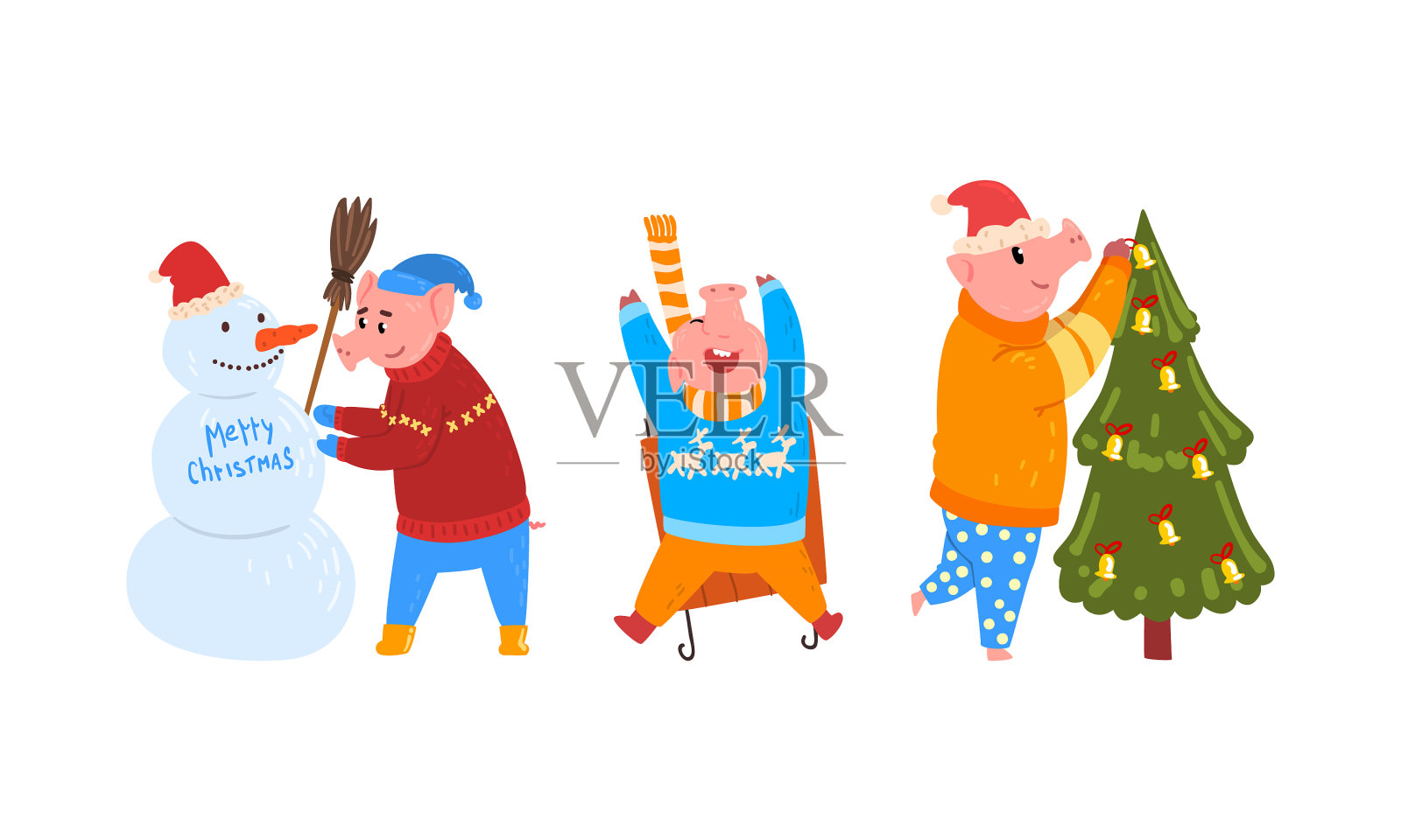 设定可爱搞笑的小猪角色穿着温暖插画图片素材