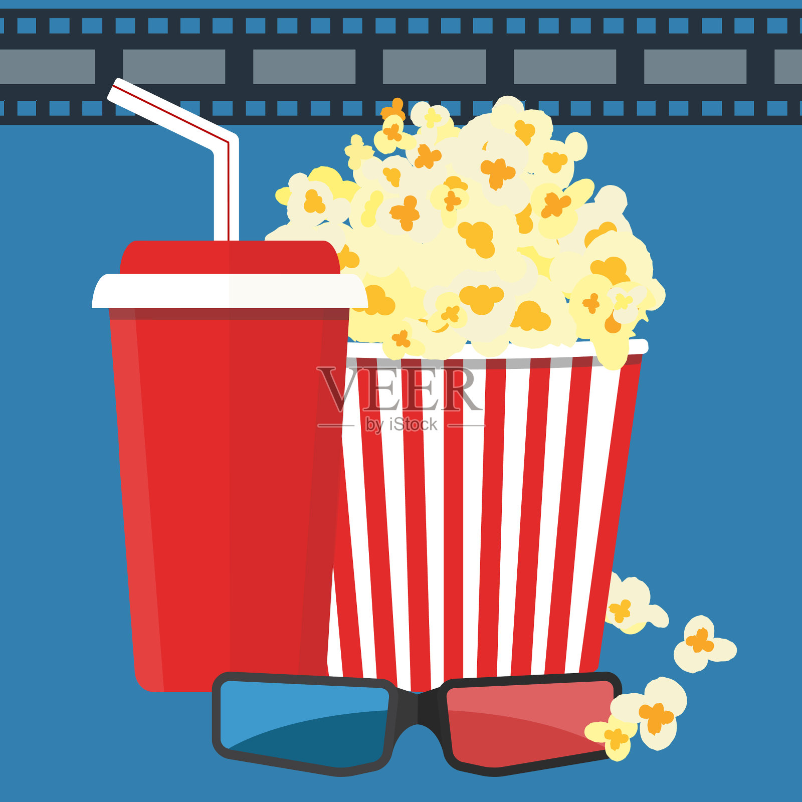 爆米花和饮料电影脱衣舞电影院电影插画图片素材