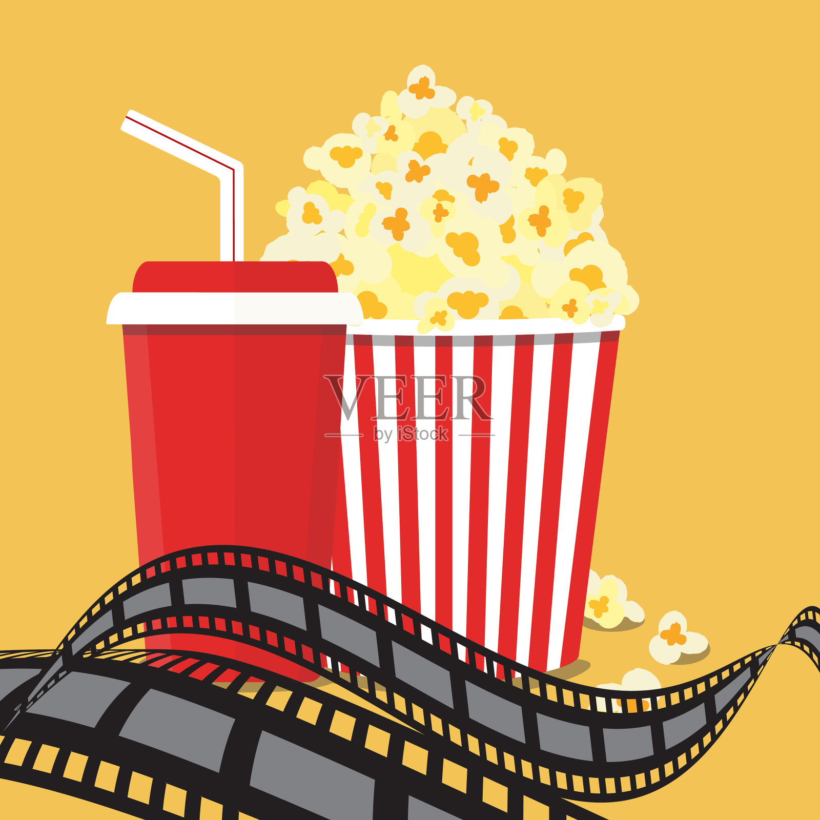 爆米花和饮料电影脱衣舞电影院电影插画图片素材