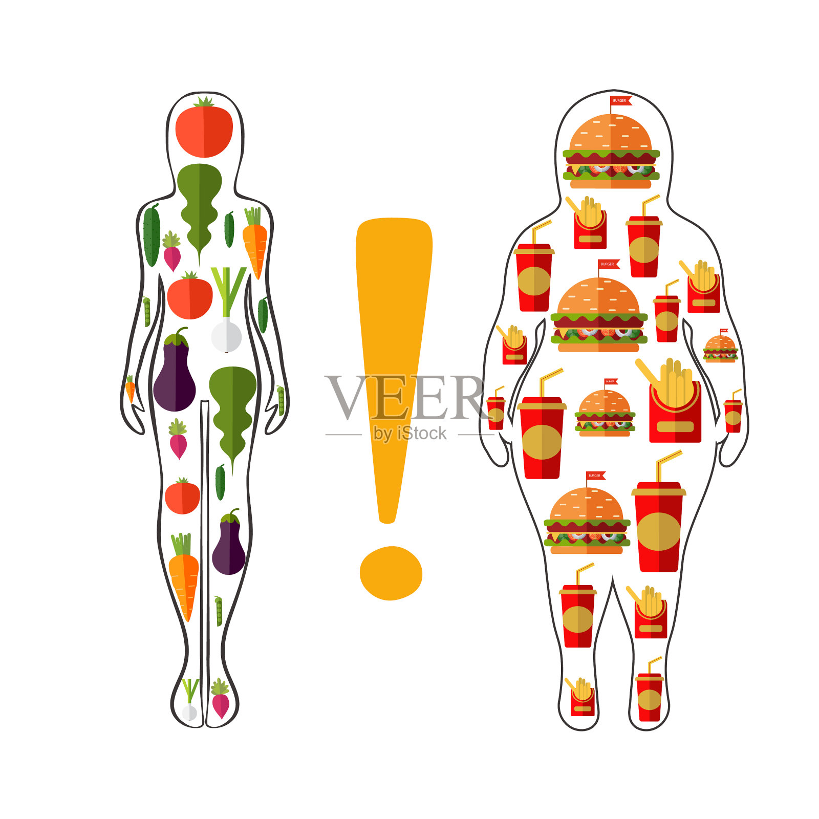 女性剪影与水果蔬菜一模一样插画图片素材