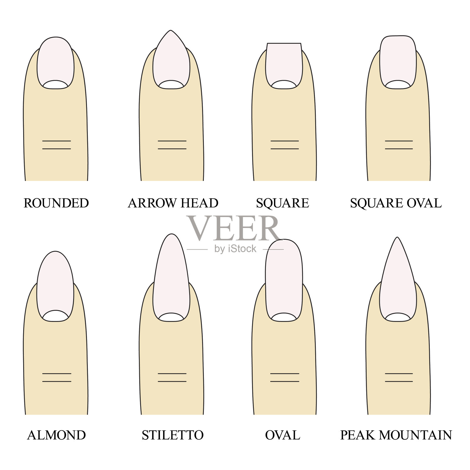 不同形状的指甲美甲图标插画图片素材