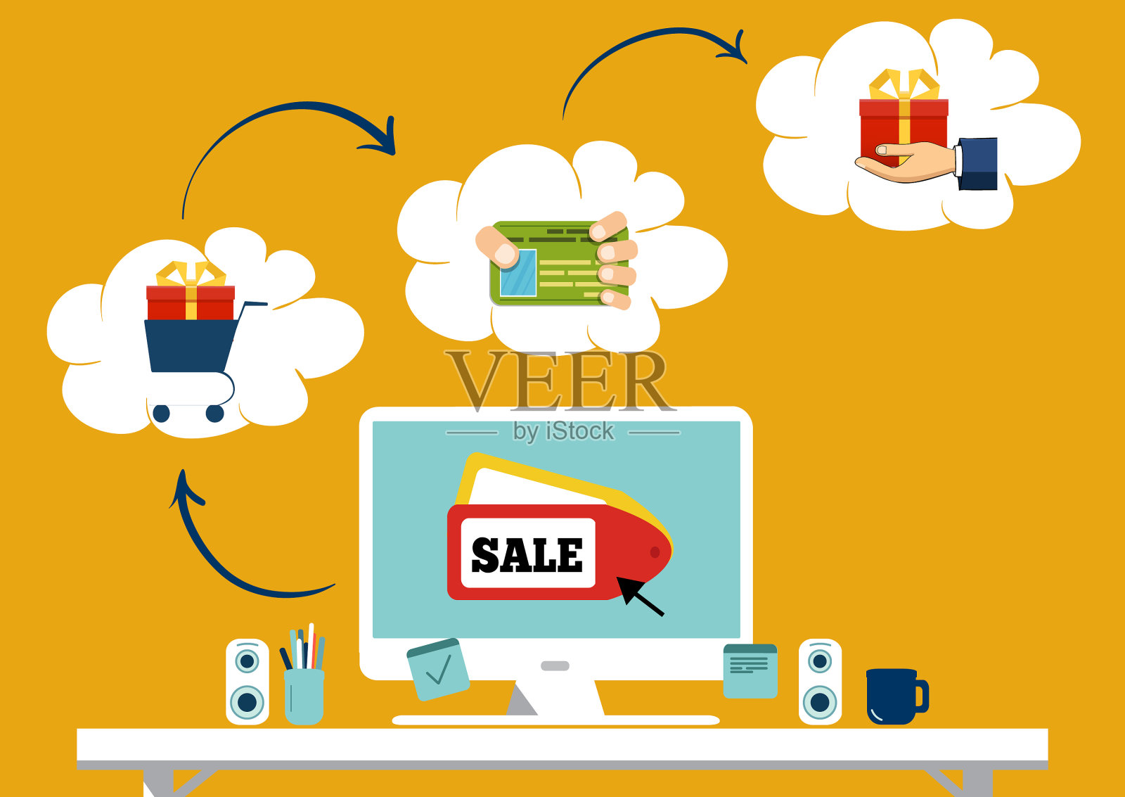 概念移动营销和网上购物插画图片素材