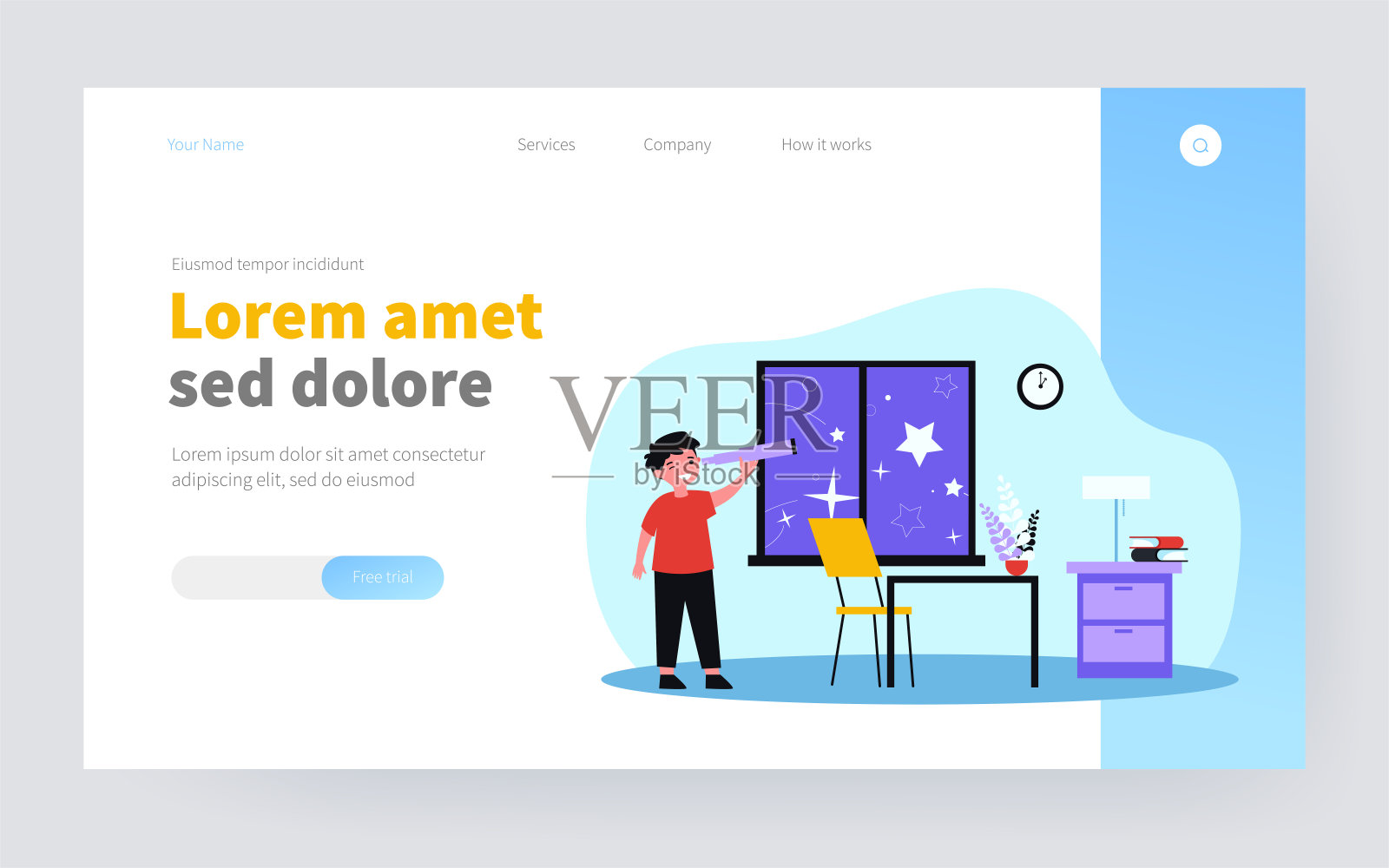 男孩在用望远镜看星星插画图片素材