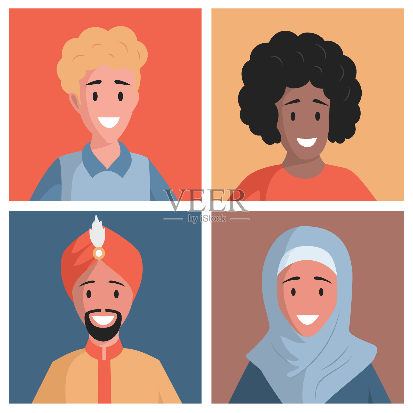 设置多种族角色插画图片素材