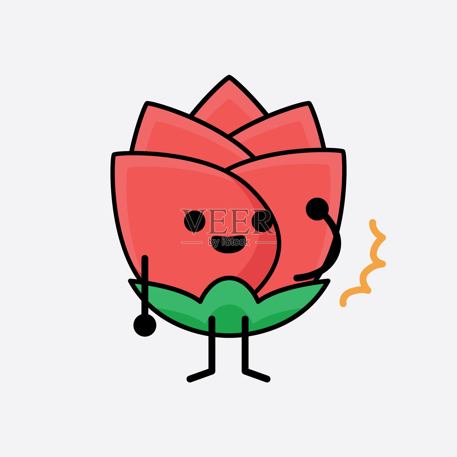 花朵可爱的性格，有着简单的脸和手插画图片素材