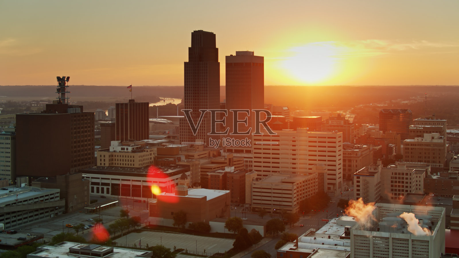 清晨的奥马哈，内布拉斯加州-航拍照片摄影图片