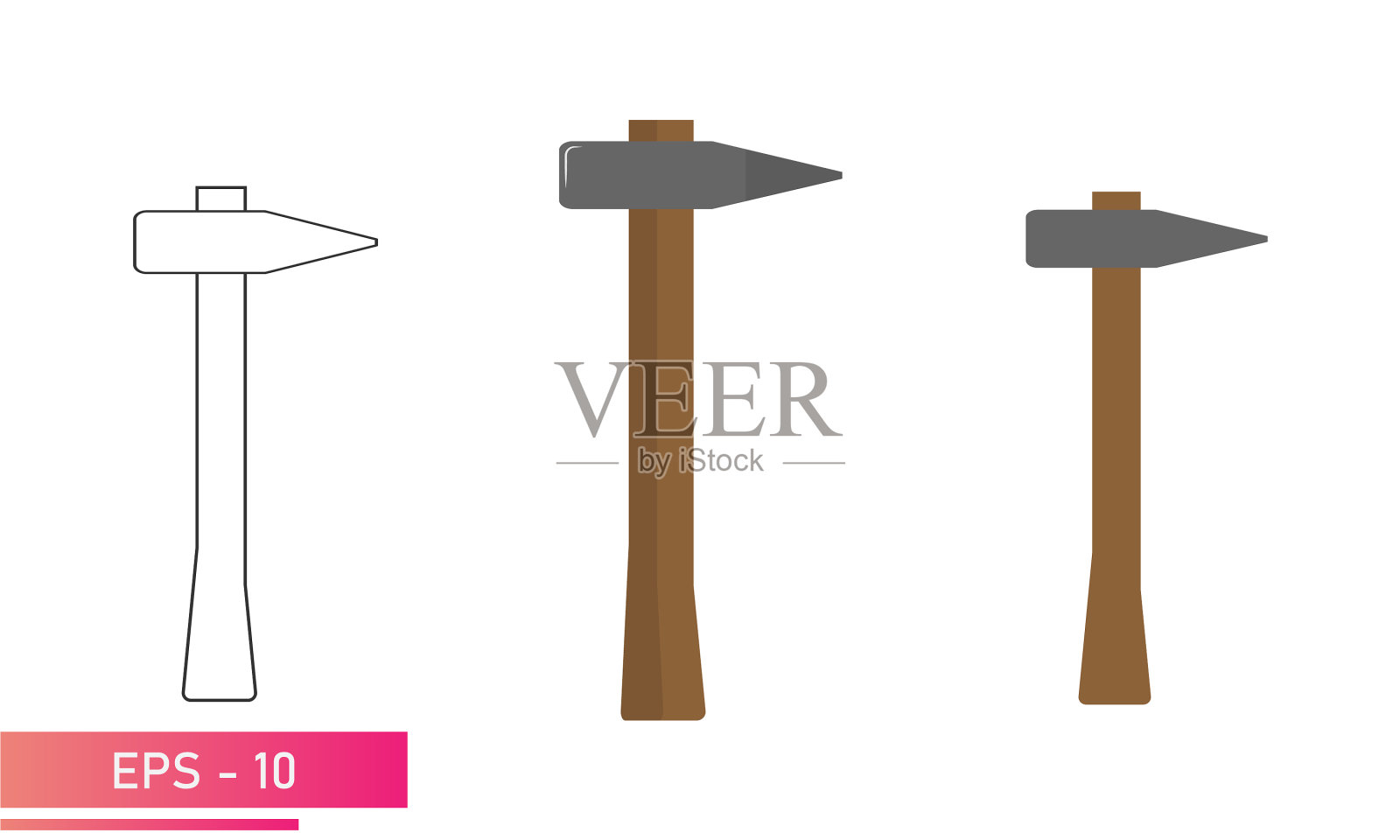 一面有尖头的一组锤子插画图片素材