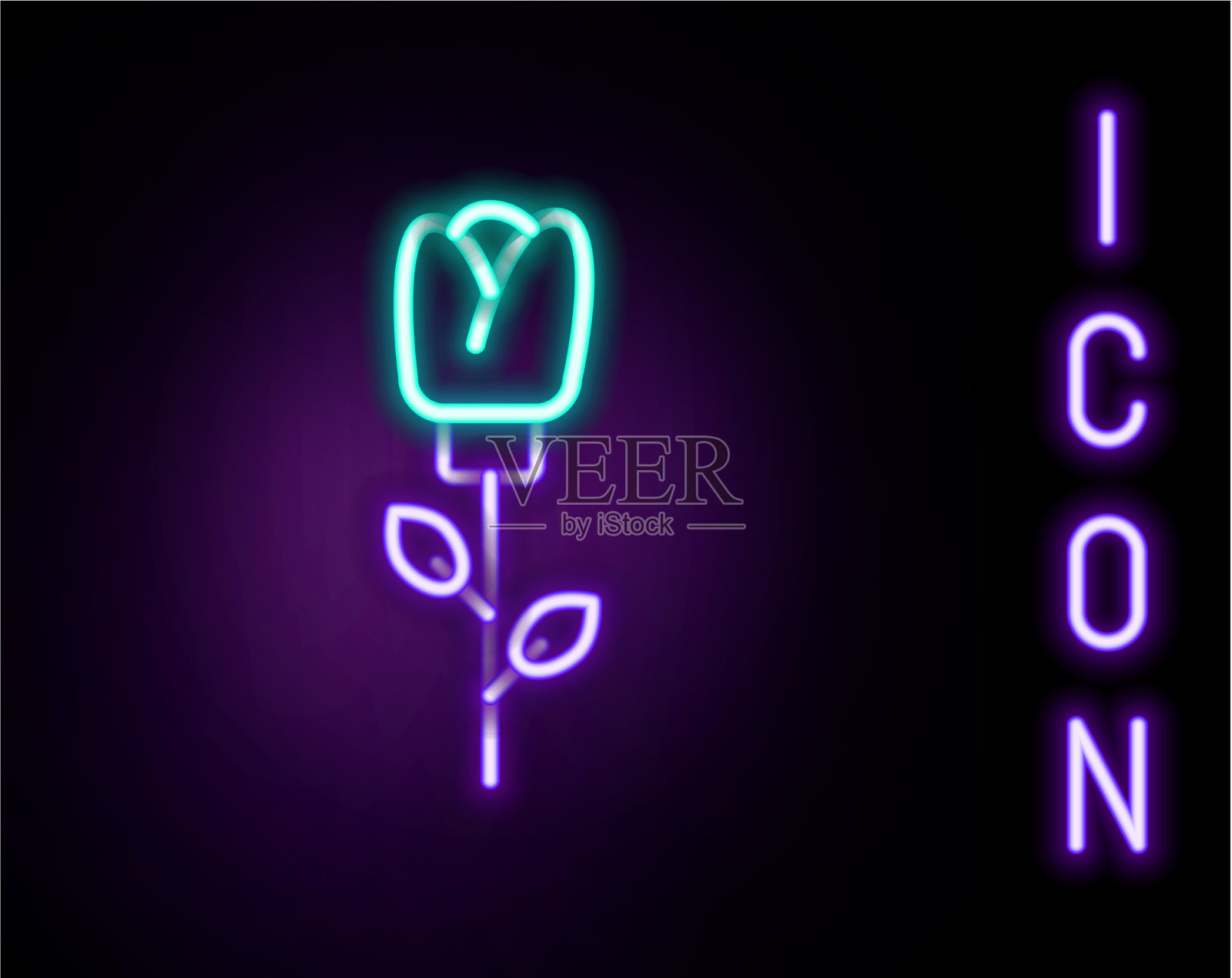 发光的霓虹灯线花玫瑰图标孤立插画图片素材