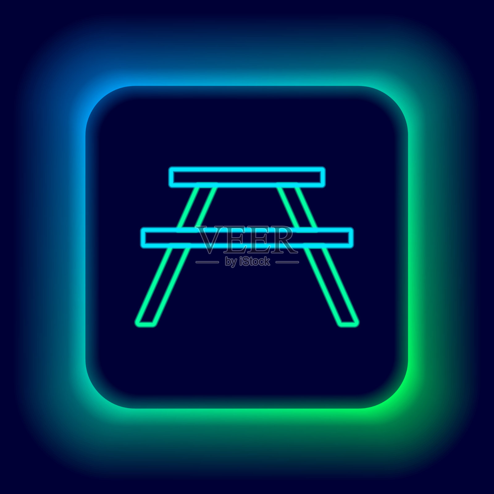 发光的霓虹灯排在餐桌上的长凳插画图片素材