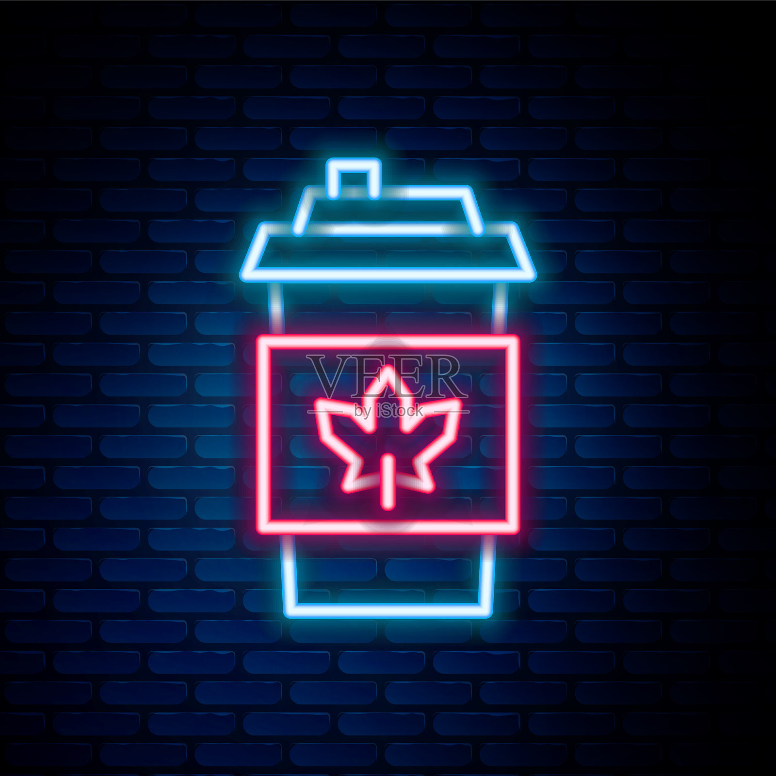 发光的霓虹灯线咖啡杯去图标孤立插画图片素材