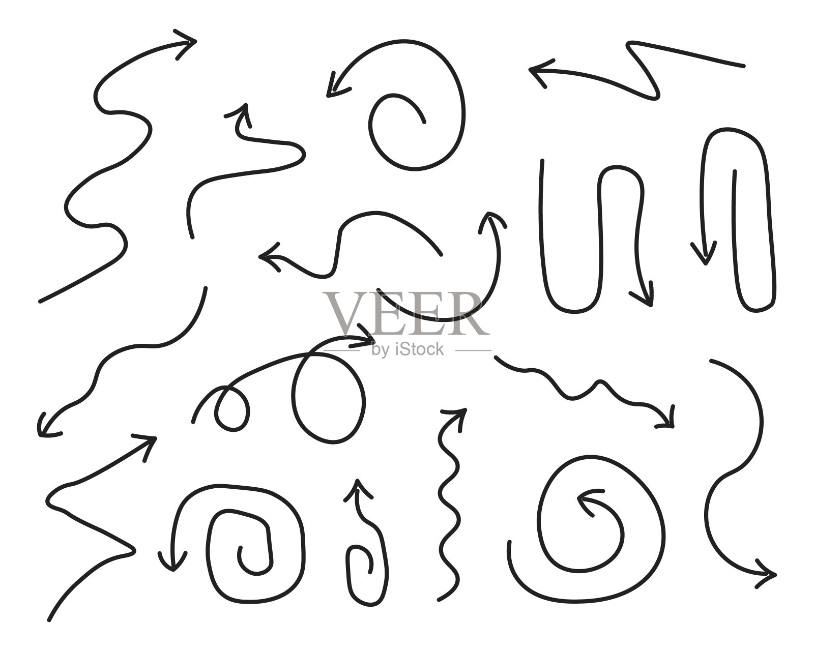 由手画的点箭头集合。设计元素图片