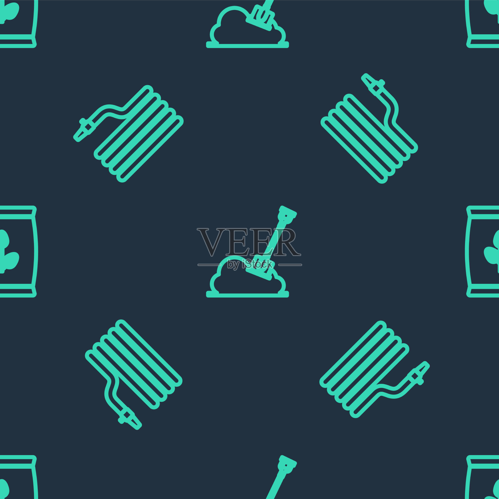 在地面花园水龙带或火中设置线铲图标素材