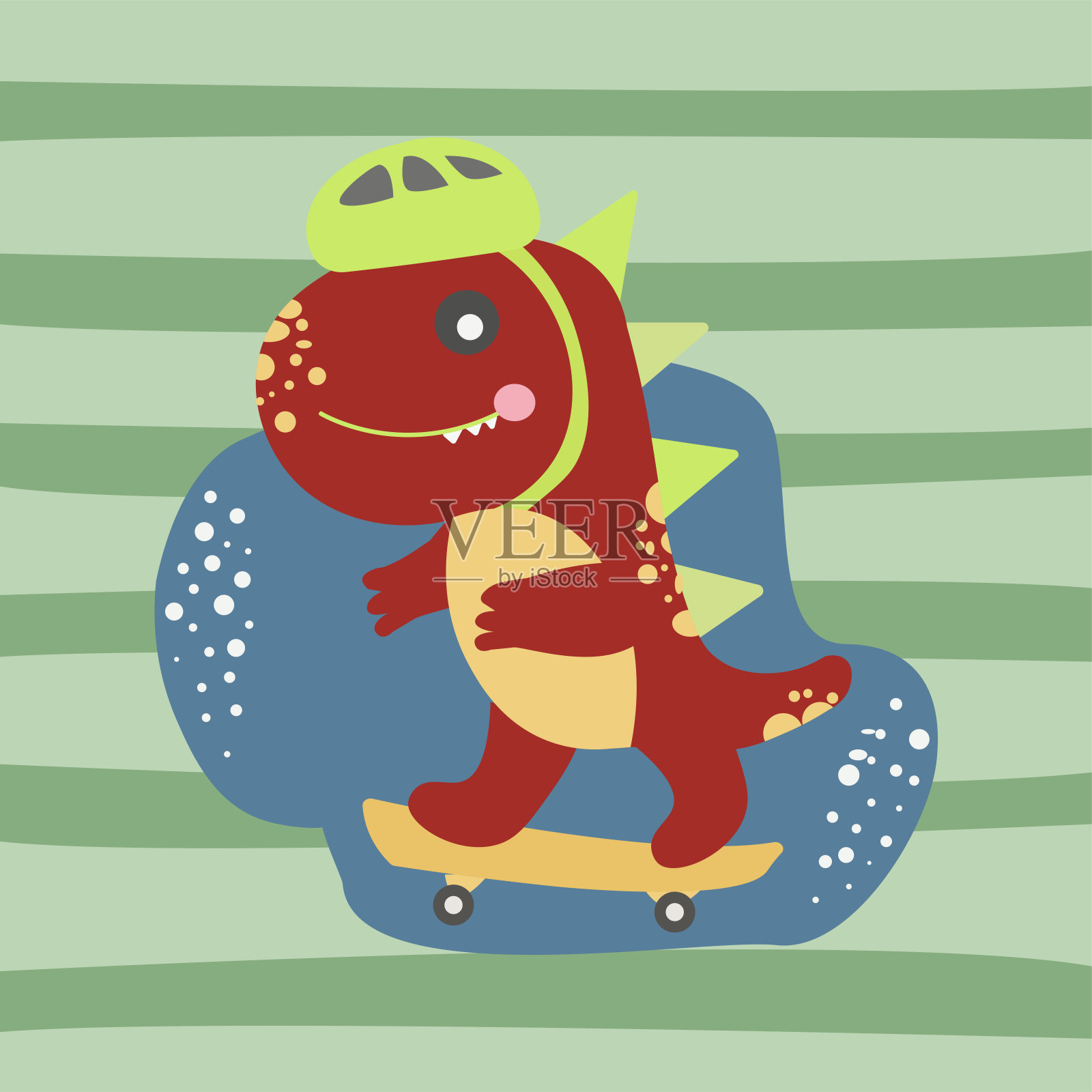 可爱的恐龙滑板插画图片素材