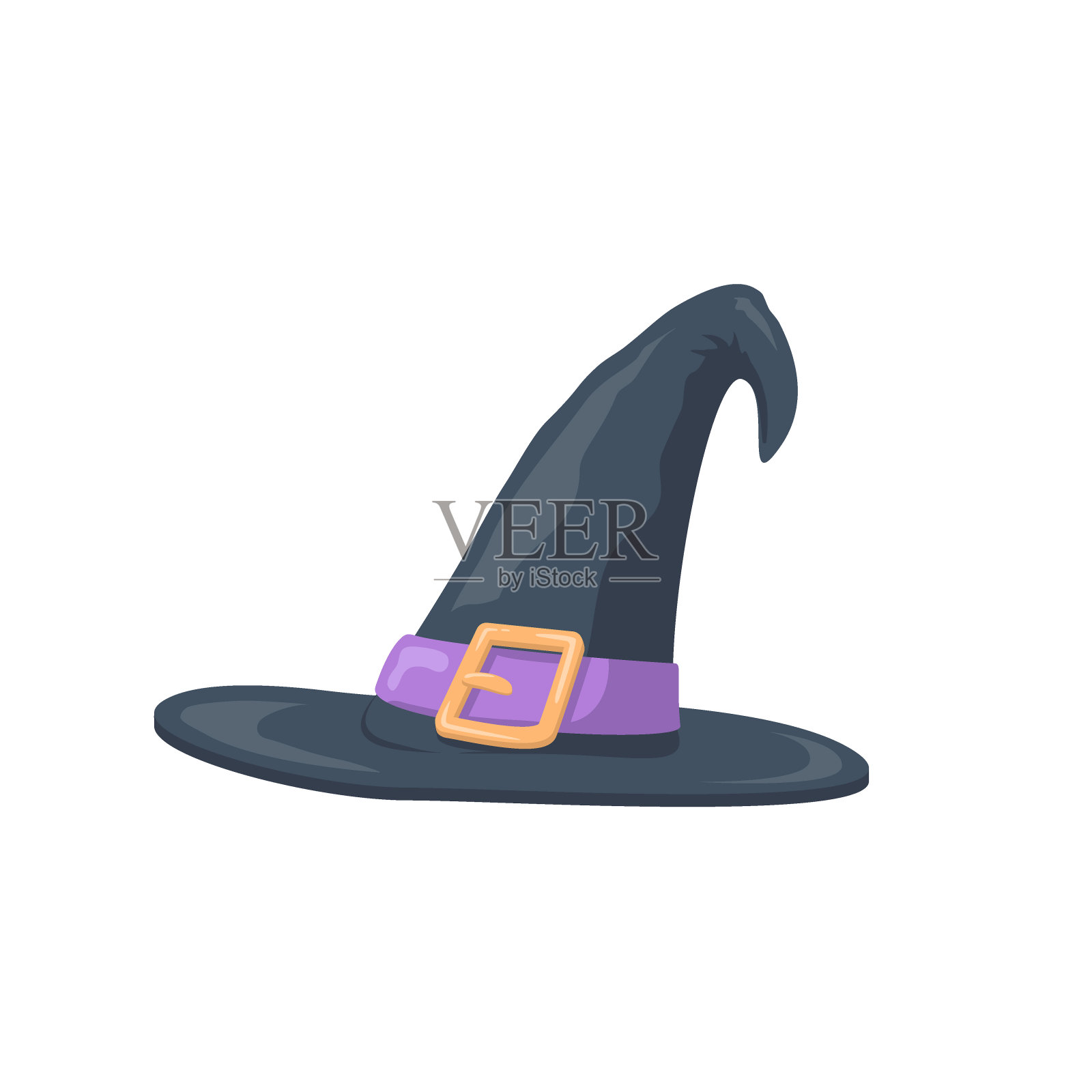 女巫帽子。万圣节的象征。黑色帽带，黄色扣带。元素为您的设计。矢量插图。秋天的打印。插画图片素材