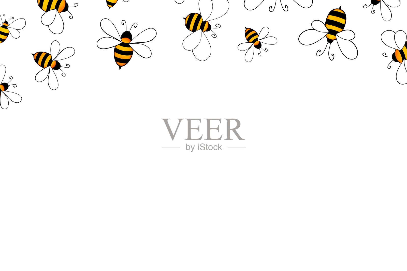 卡通可爱的蜜蜂吉祥物。空桌子上的快乐蜜蜂。小黄蜂。向量的性格。昆虫图标。假日模板设计邀请，卡片，墙纸，学校，幼儿园。本空间插画图片素材