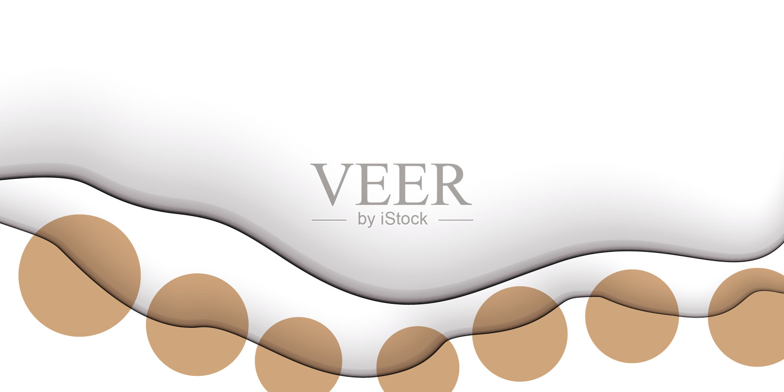 抽象的背景与彩色剪纸形状。设计海报，横幅，卡片。白色和棕色抽象圆形插图。3D纸图像与明亮的颜色微妙的混合。本空间插画图片素材