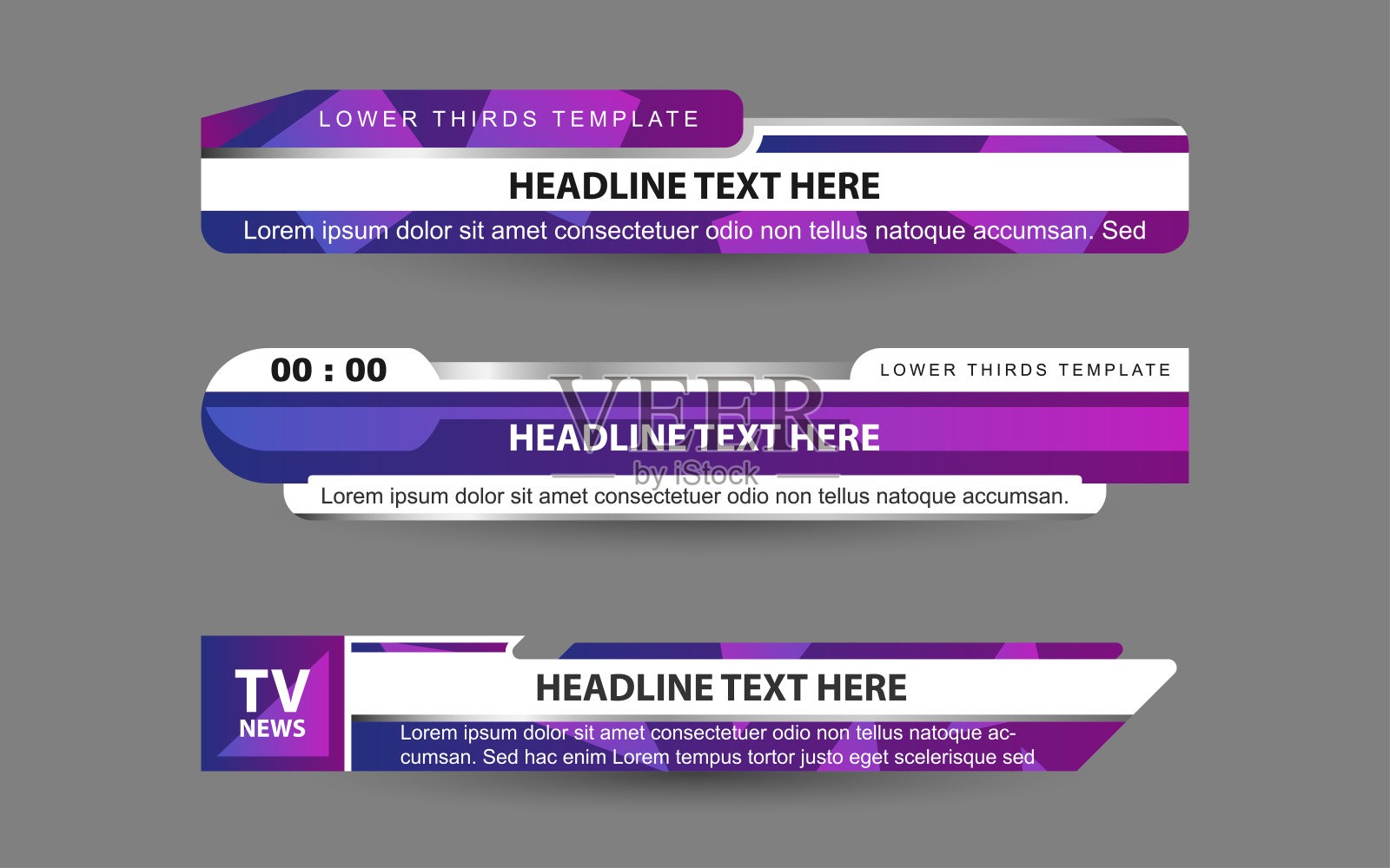 设置广播新闻下三分之一模板布局设计旗帜的集合向量设计模板素材