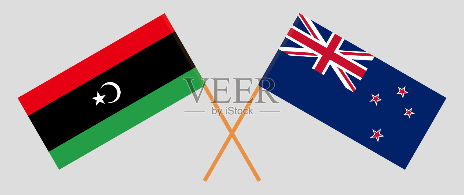 利比亚和新西兰的国旗交叉。官方色彩。正确的比例插画图片素材