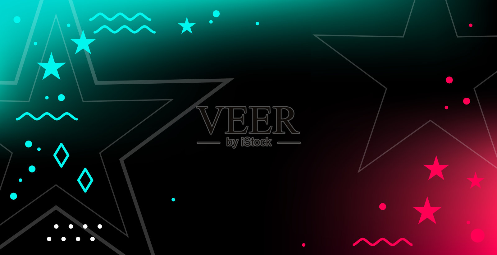 现代TikTok背景抽象矢量插图与星星。粉红色绿色梯度水平背景。TikTok派对，促销，度假插画图片素材