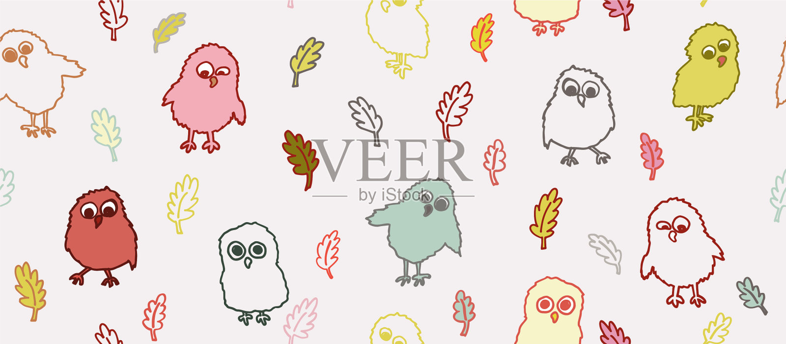 设置可爱的小猫头鹰手绘图标素材