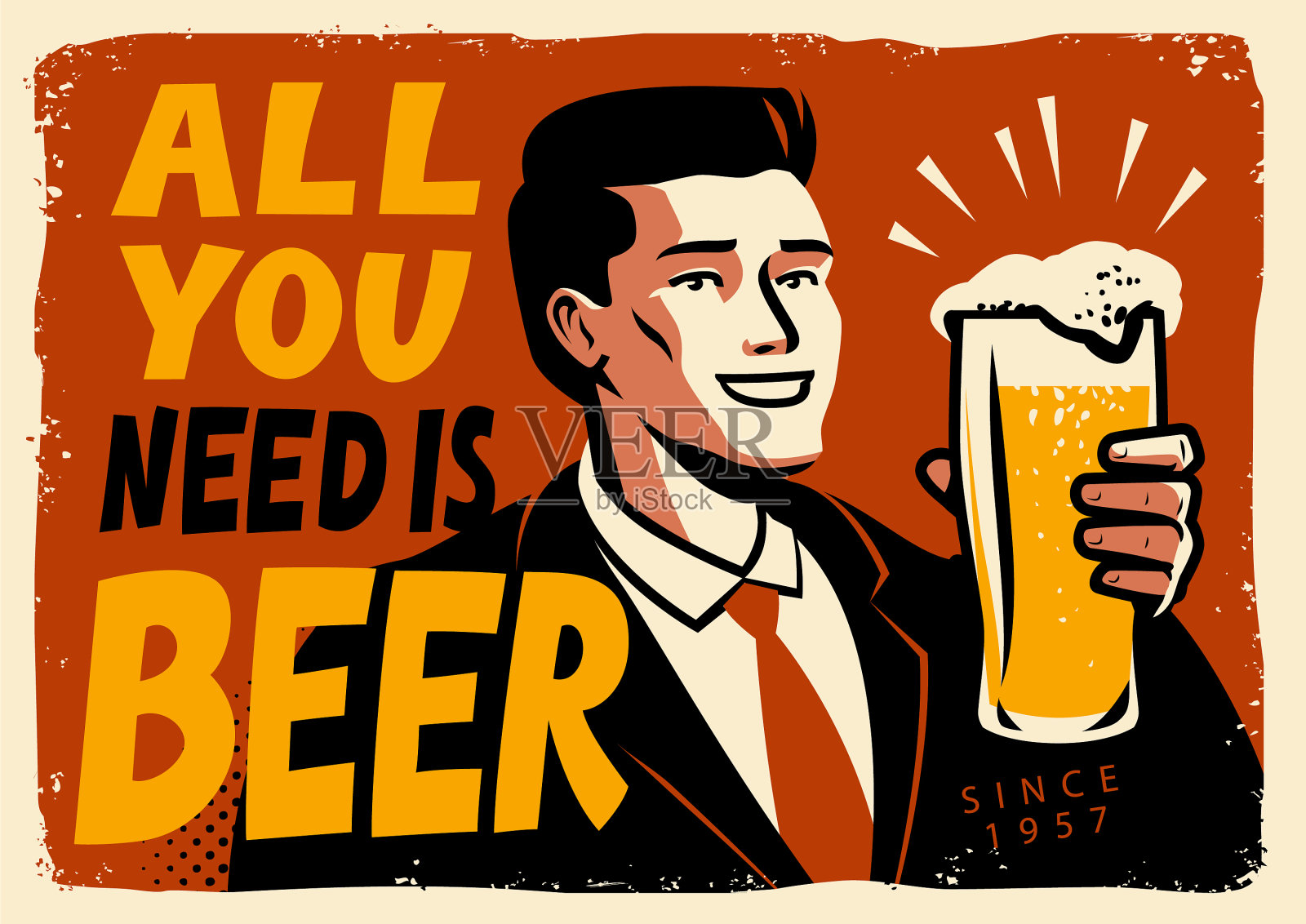 复古啤酒海报，复古招牌广告冷插画图片素材