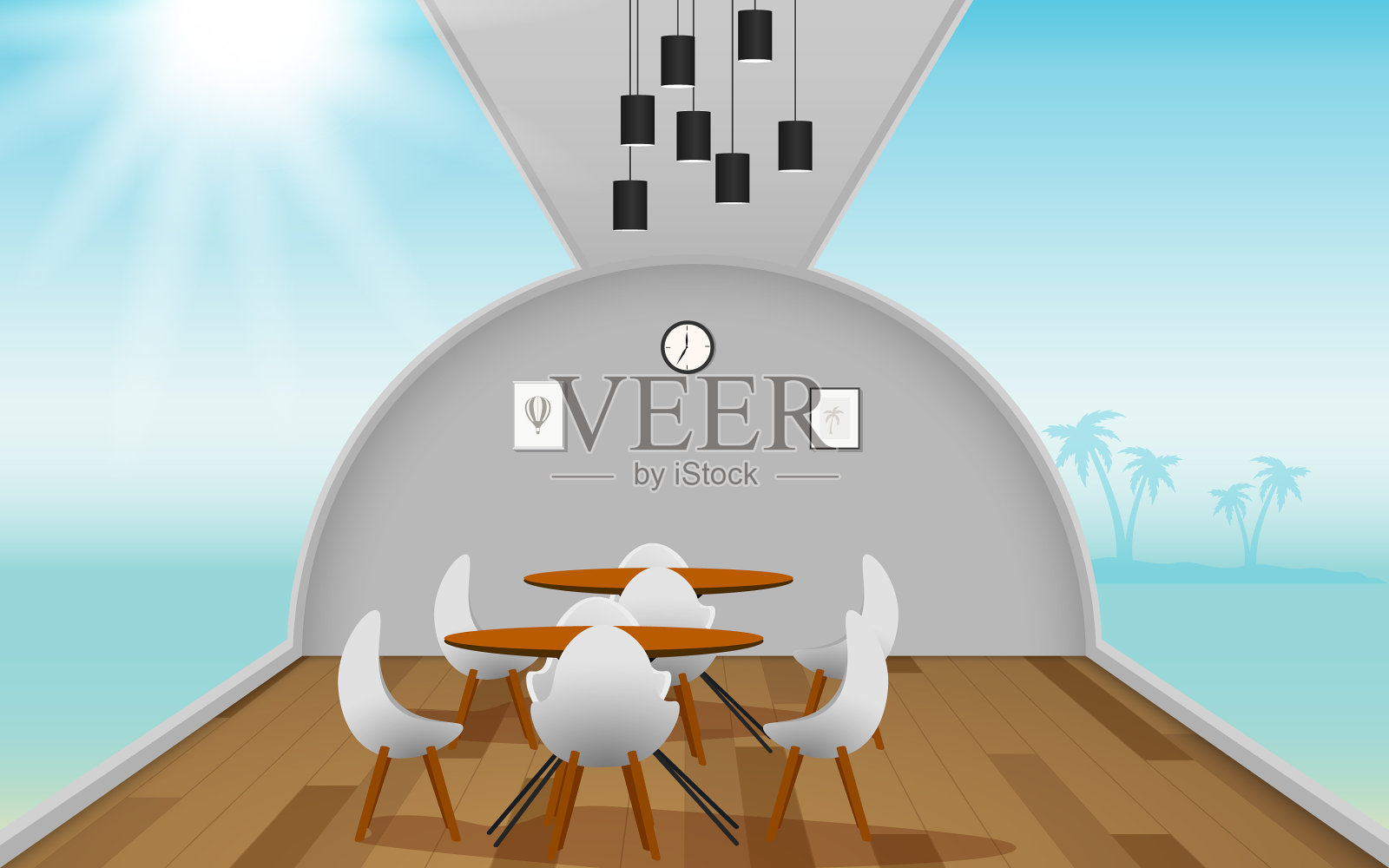 咖啡馆和餐厅的木桌和椅子插画图片素材