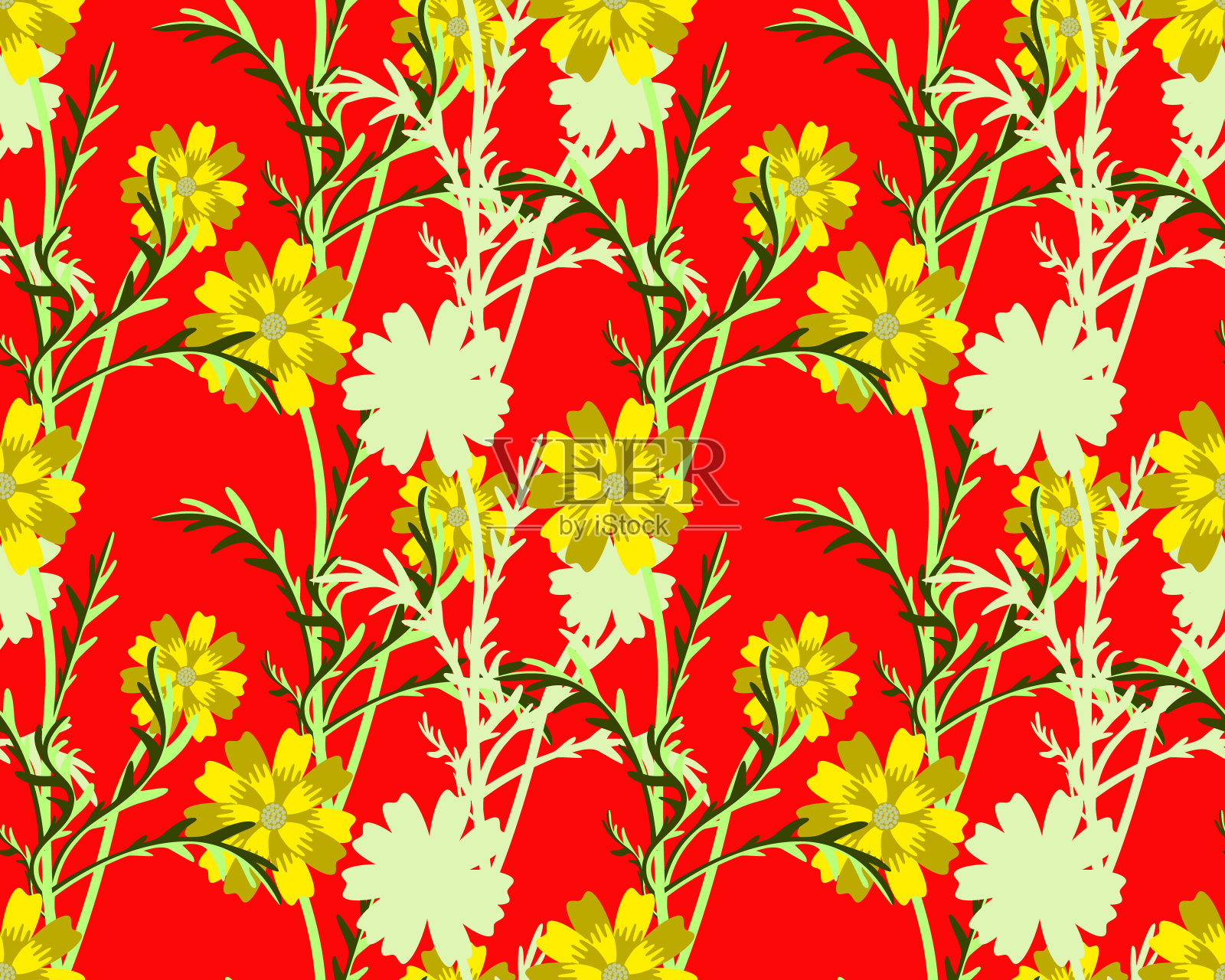 向量-花安排无缝模式。插画图片素材