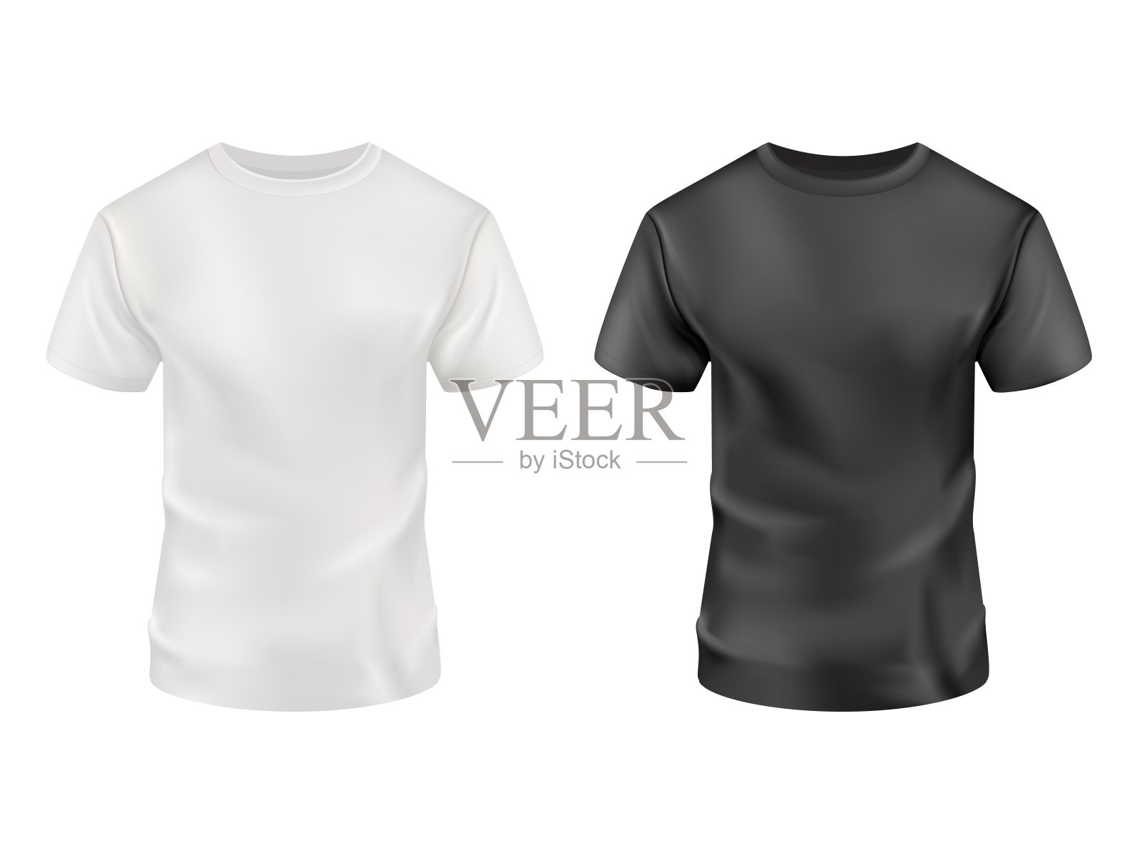黑白t恤，白色背景。矢量模型。插画图片素材
