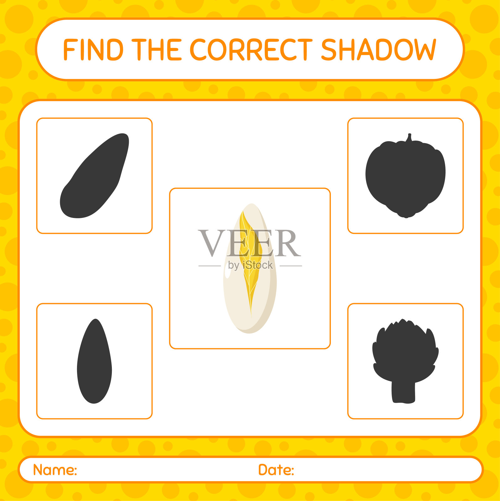 用witloof找到正确的阴影游戏。学龄前儿童的工作表，儿童活动表插画图片素材