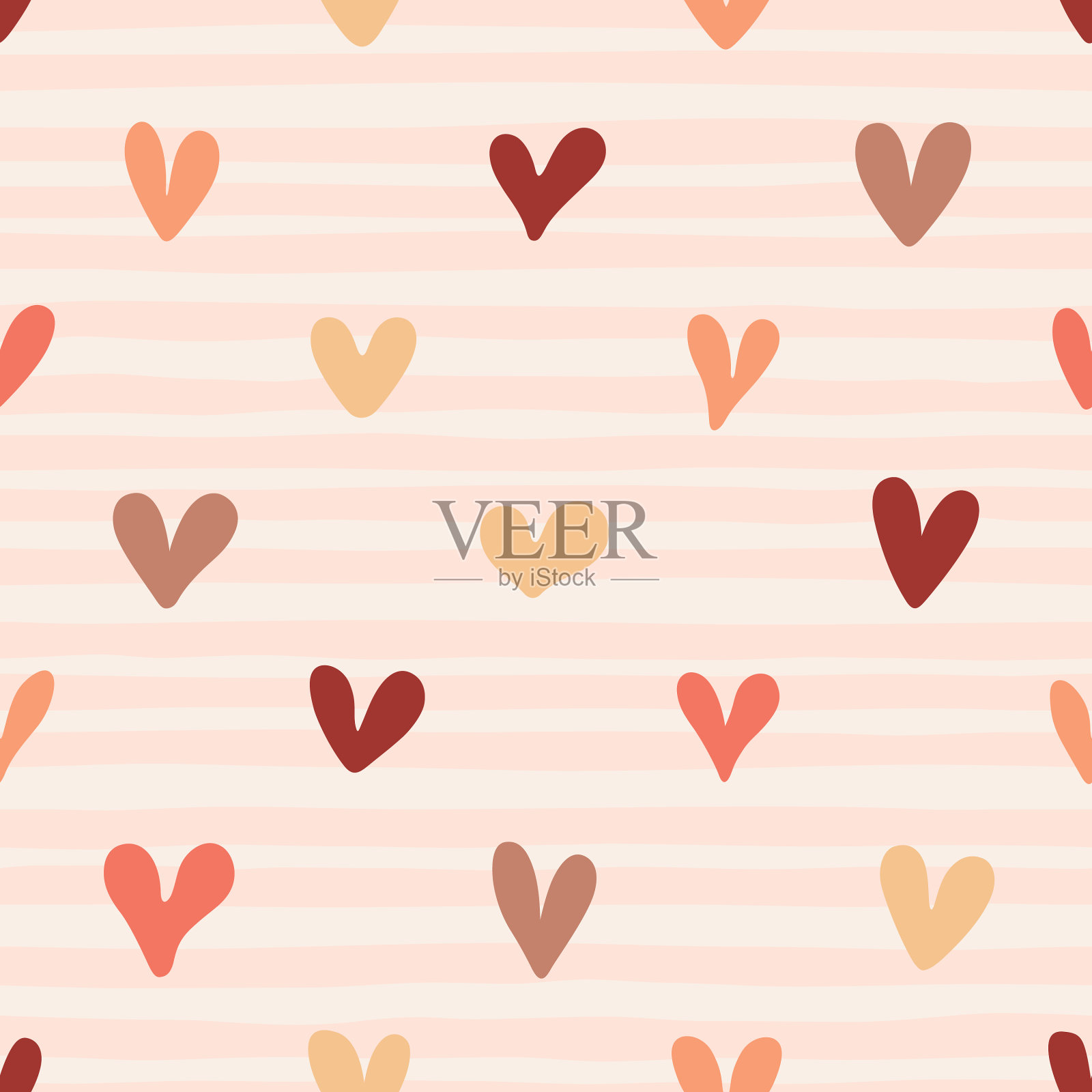 浪漫无缝图案与涂鸦心插画图片素材