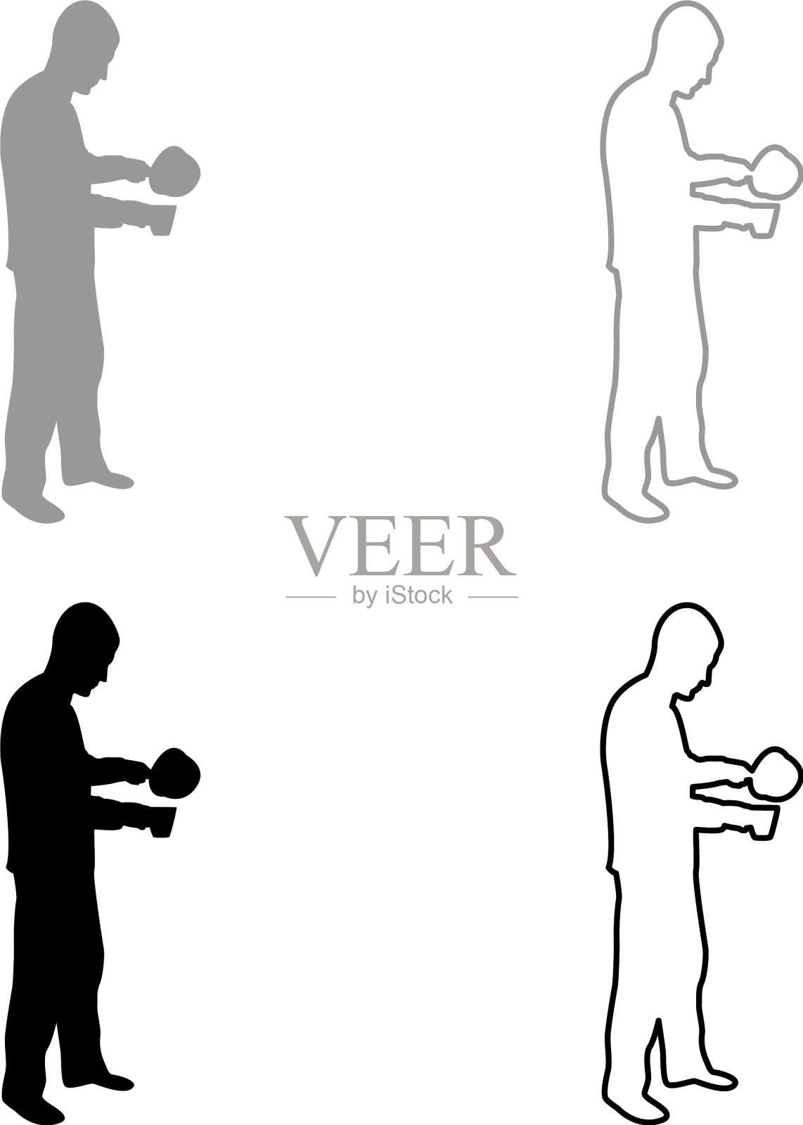 手里拿着平底锅准备食物的人插画图片素材