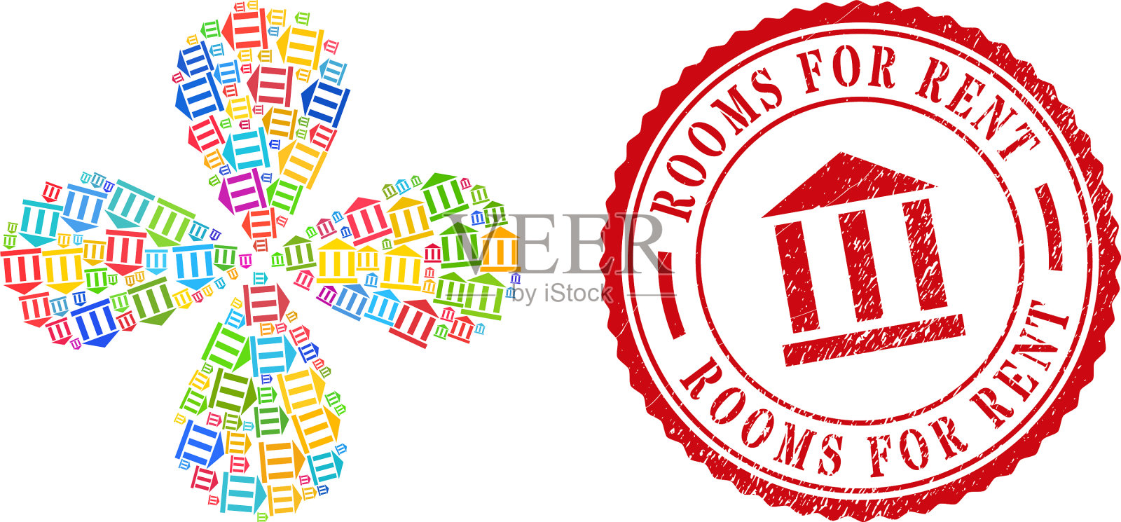 房间为出租划痕印章和图书馆大楼插画图片素材