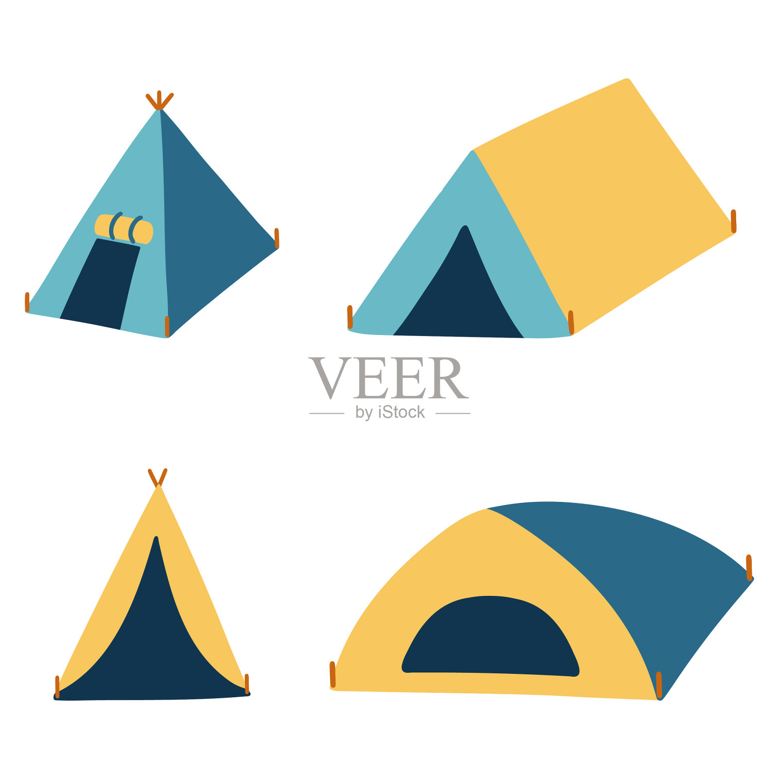 露营帐篷设置旅游物品孤立图标素材