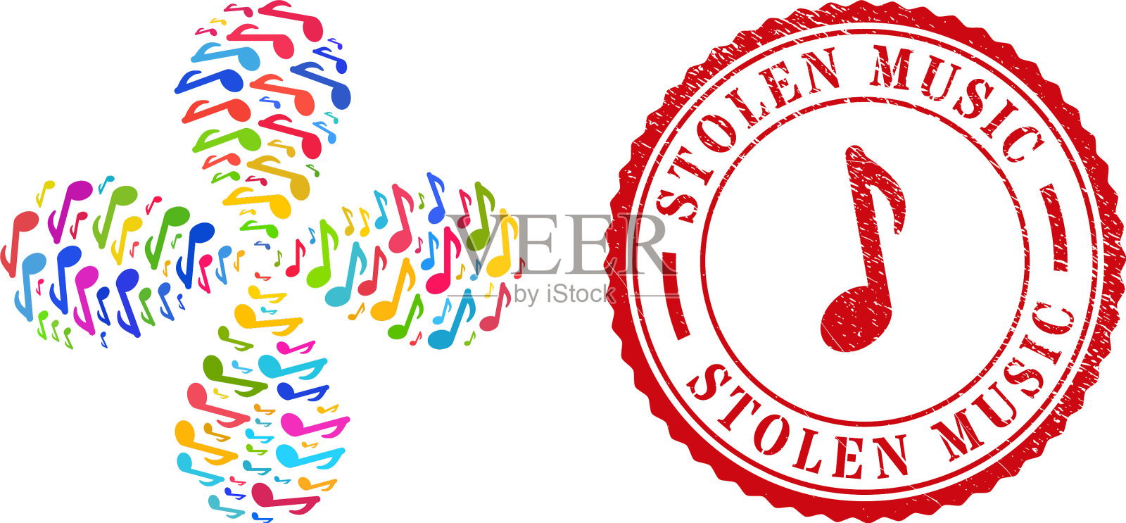 被盗音乐危难邮票和音乐音符明亮插画图片素材