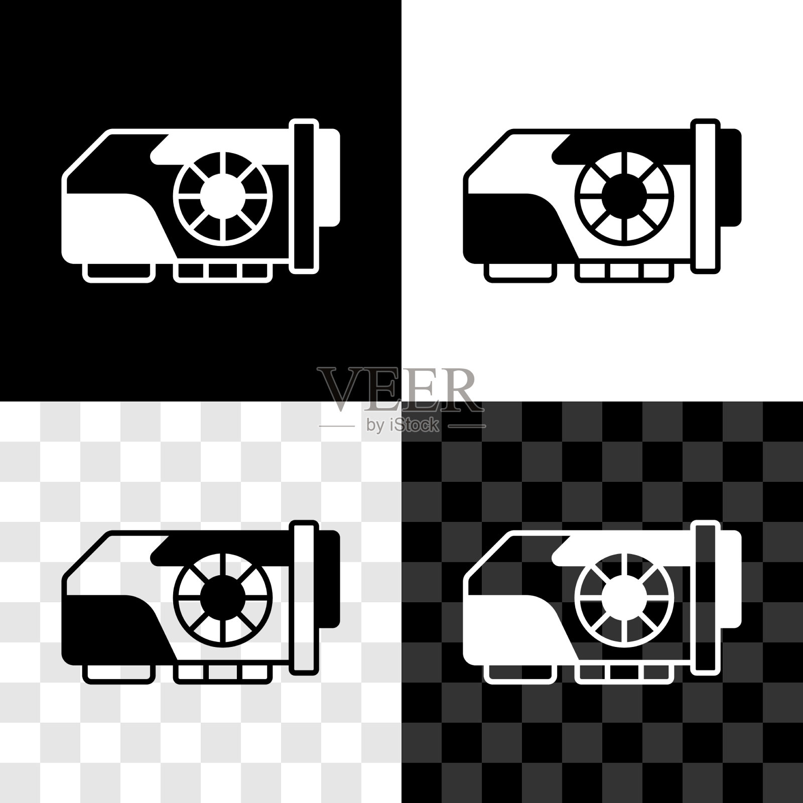 设置视频图形卡图标隔离在黑色和图标素材