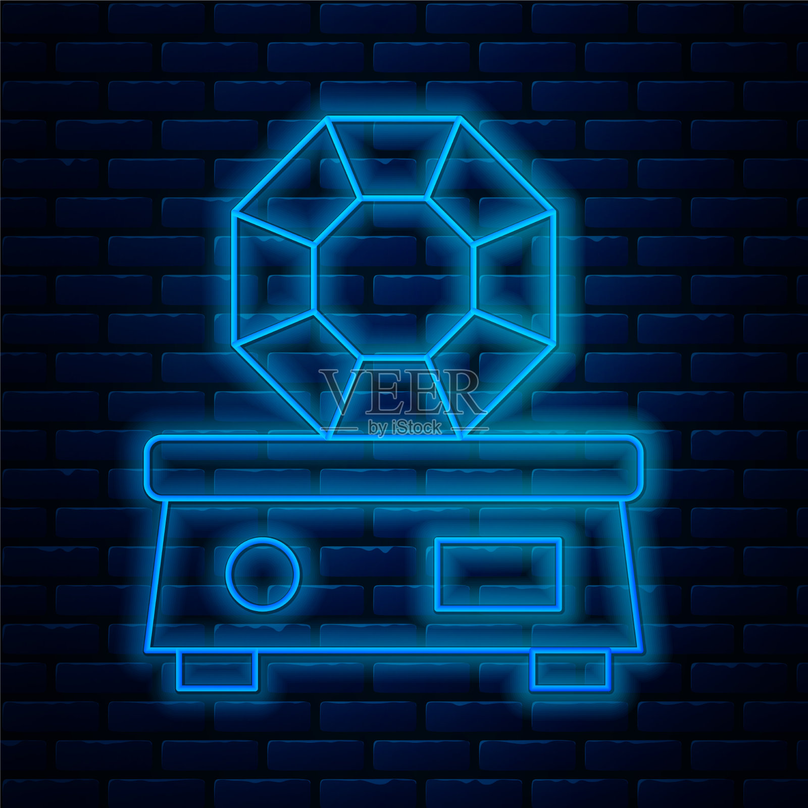 发光的霓虹灯线宝石石图标孤立的砖插画图片素材