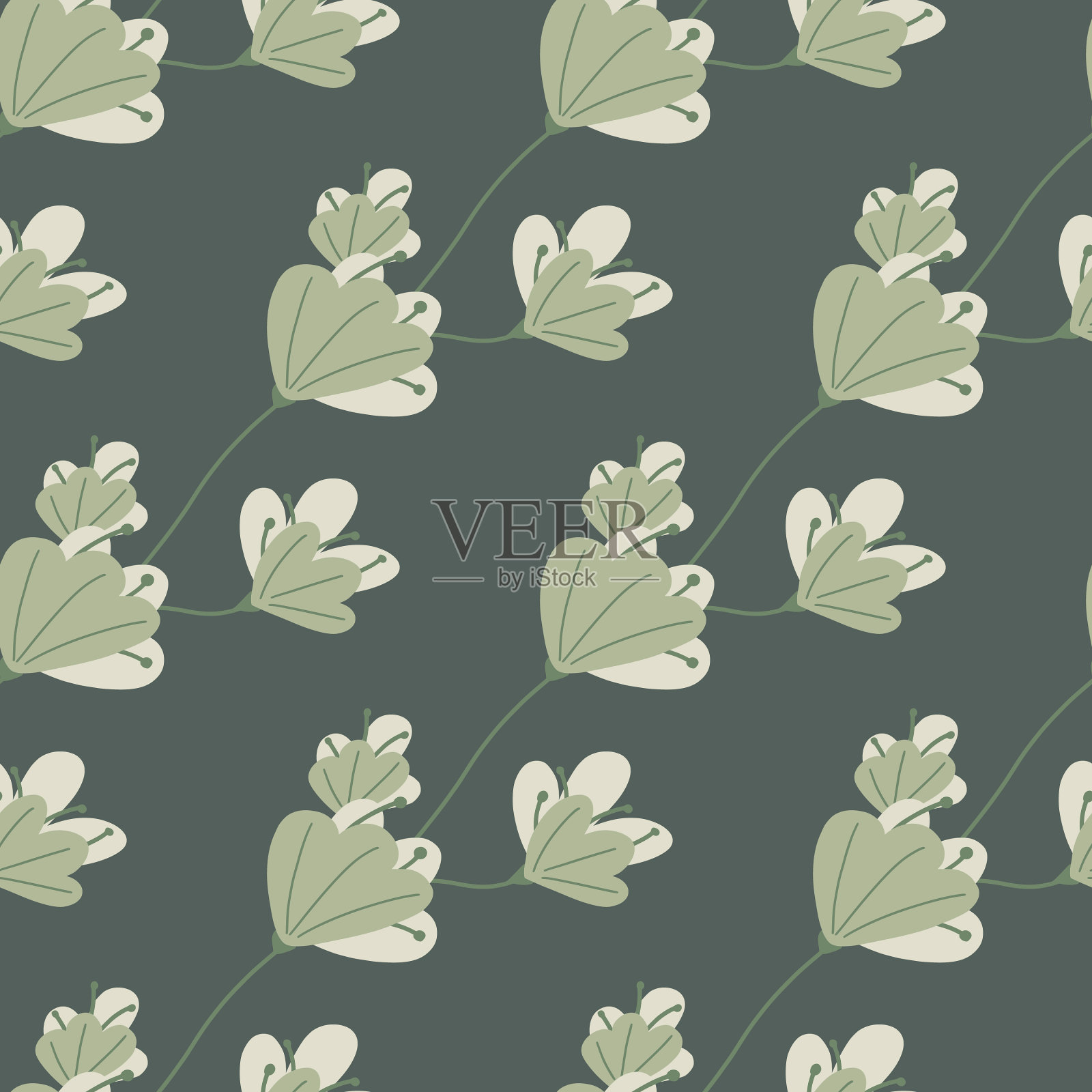 装饰花园无缝花纹与淡色插画图片素材