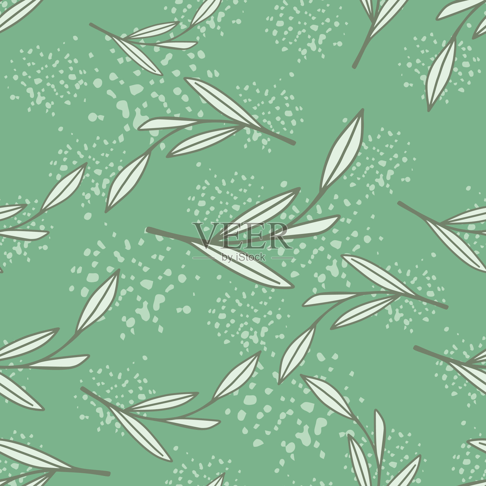 叶抽象无缝图案与灰色插画图片素材