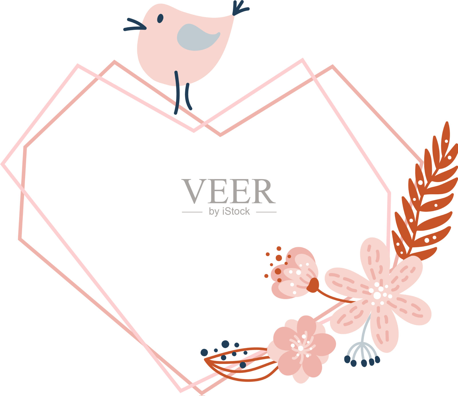 情人节花几何心形框架插画图片素材