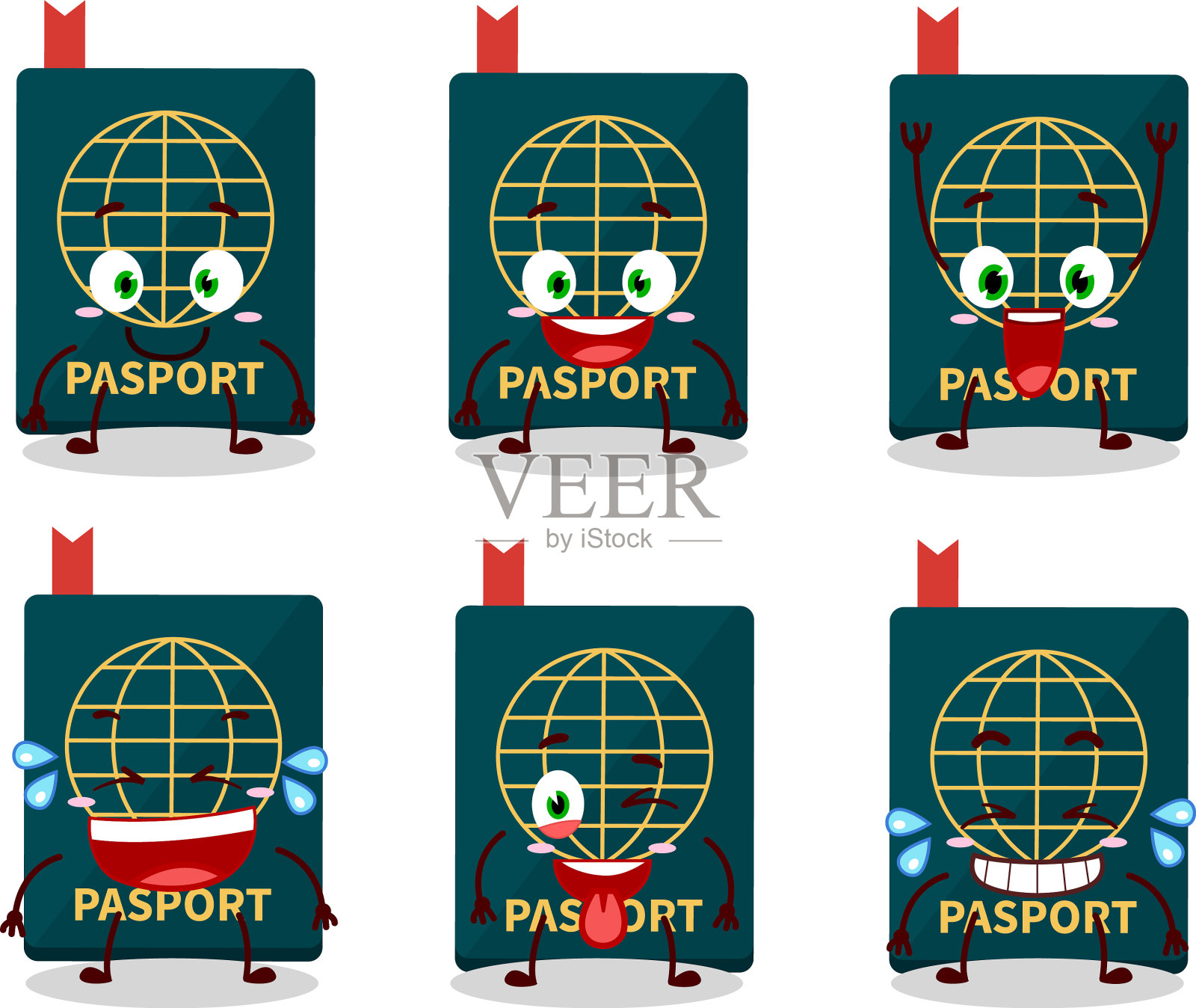 卡通人物带着微笑护照插画图片素材