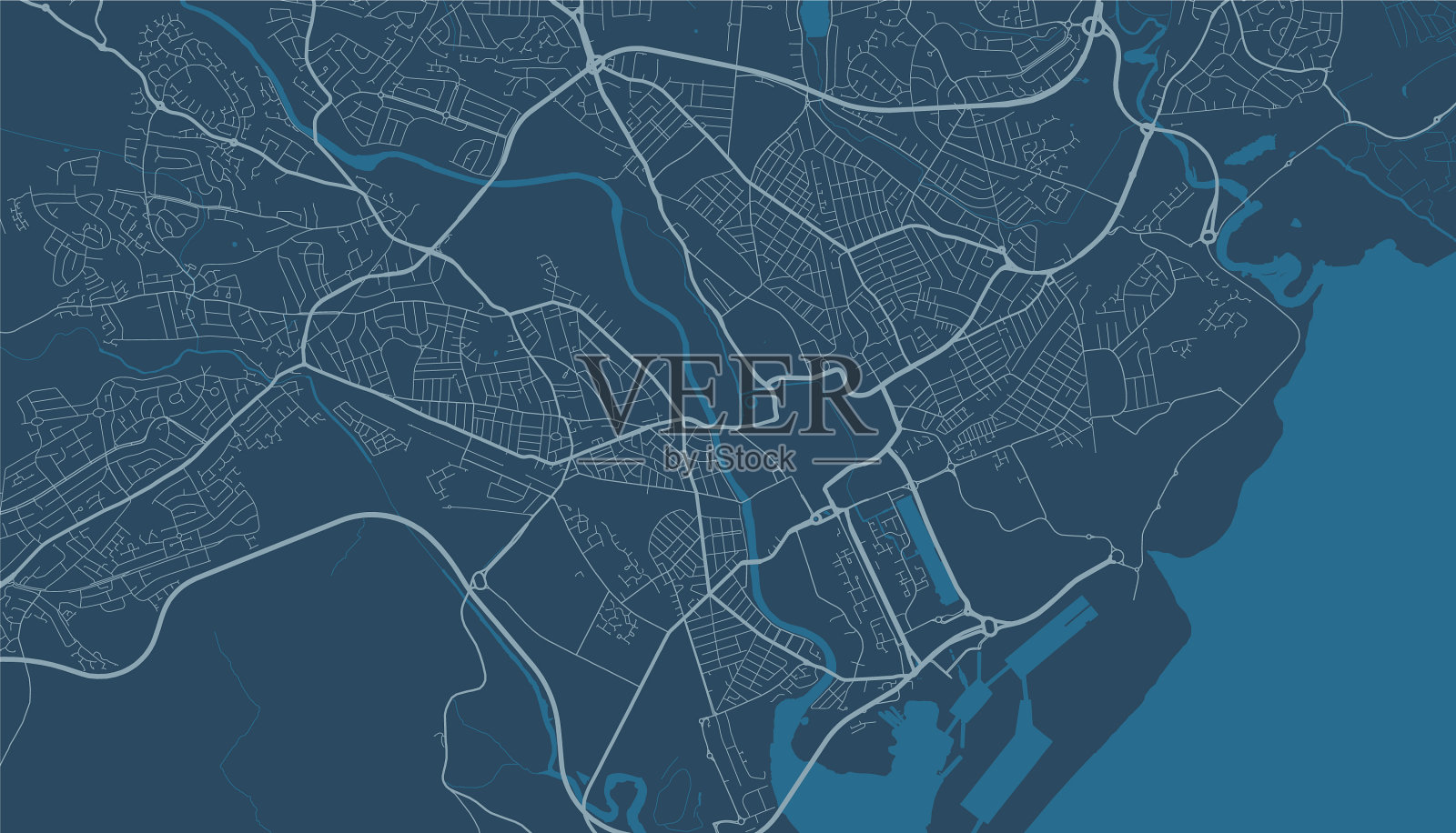 详细地图卡迪夫城市线性打印地图插画图片素材