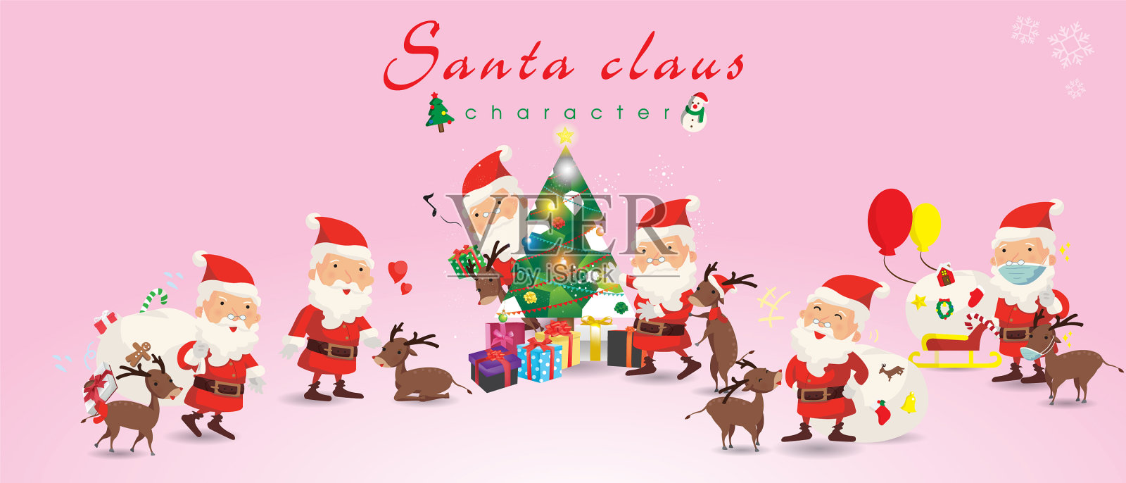 卡通圣诞集搞笑快乐的圣诞老人和插画图片素材