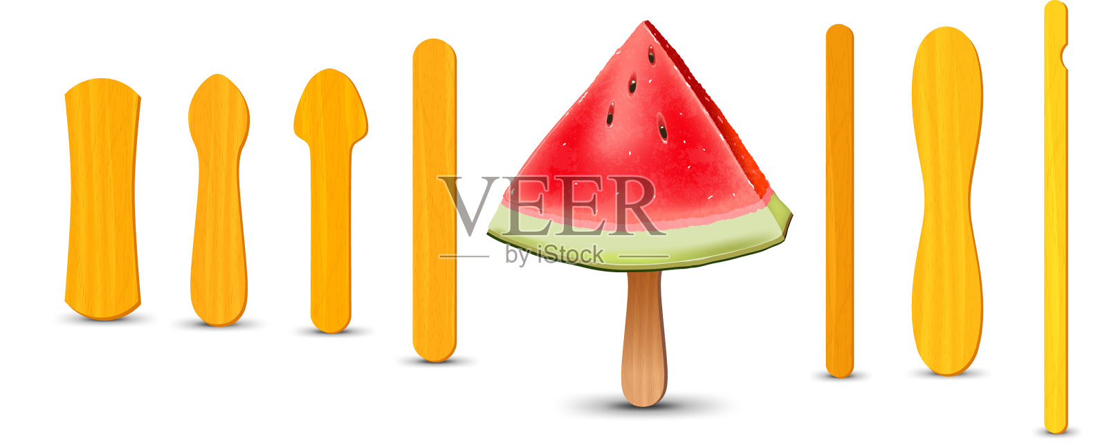 设置现实的冰棒棒西瓜片插画图片素材