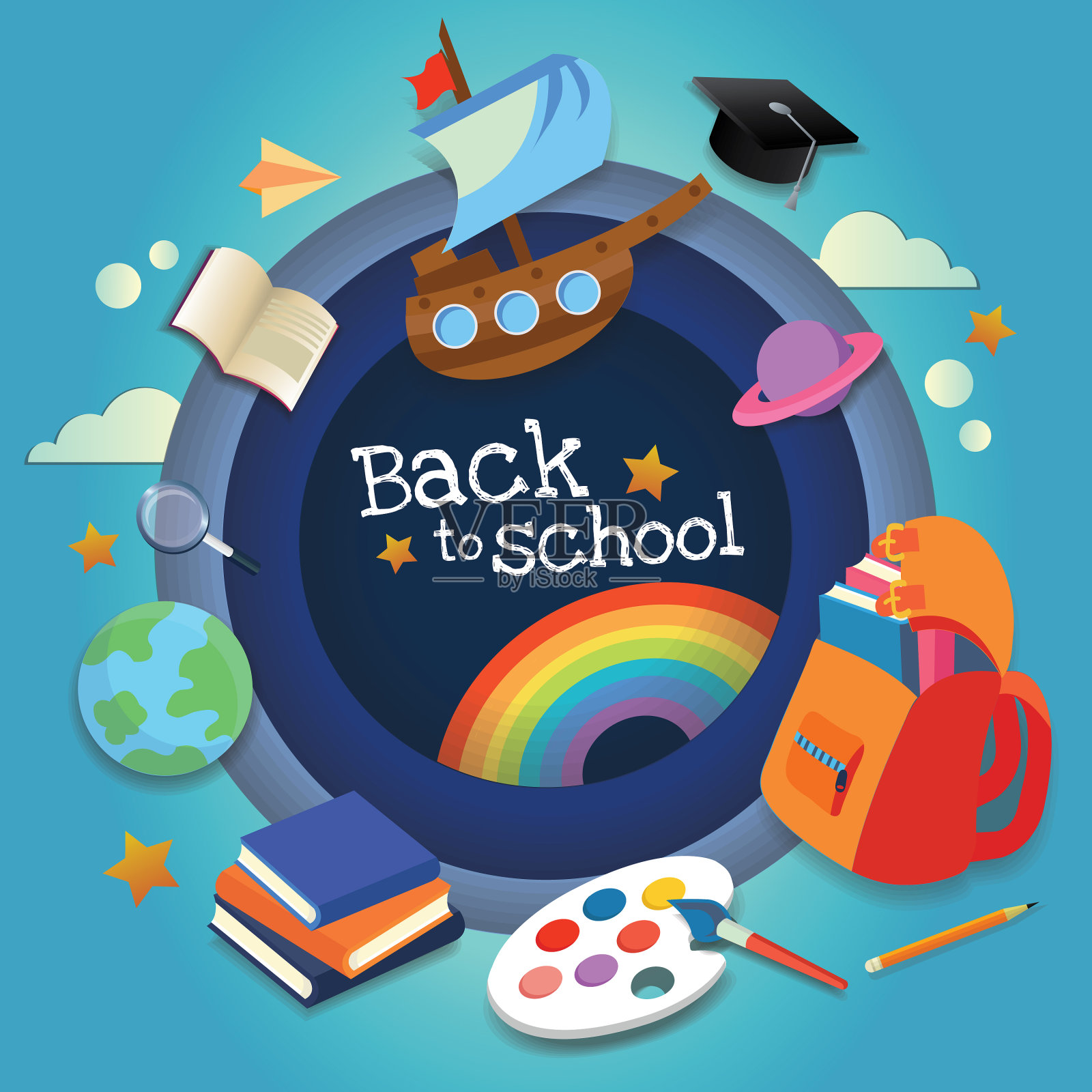 孩子的东西，孩子的对象，文具和制服，所有的t插画图片素材