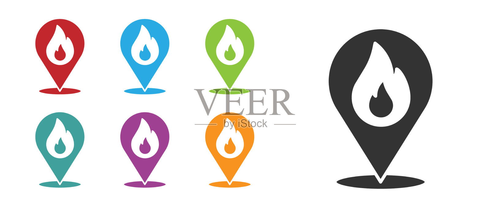 黑色地图指针与火焰图标隔离上图标素材