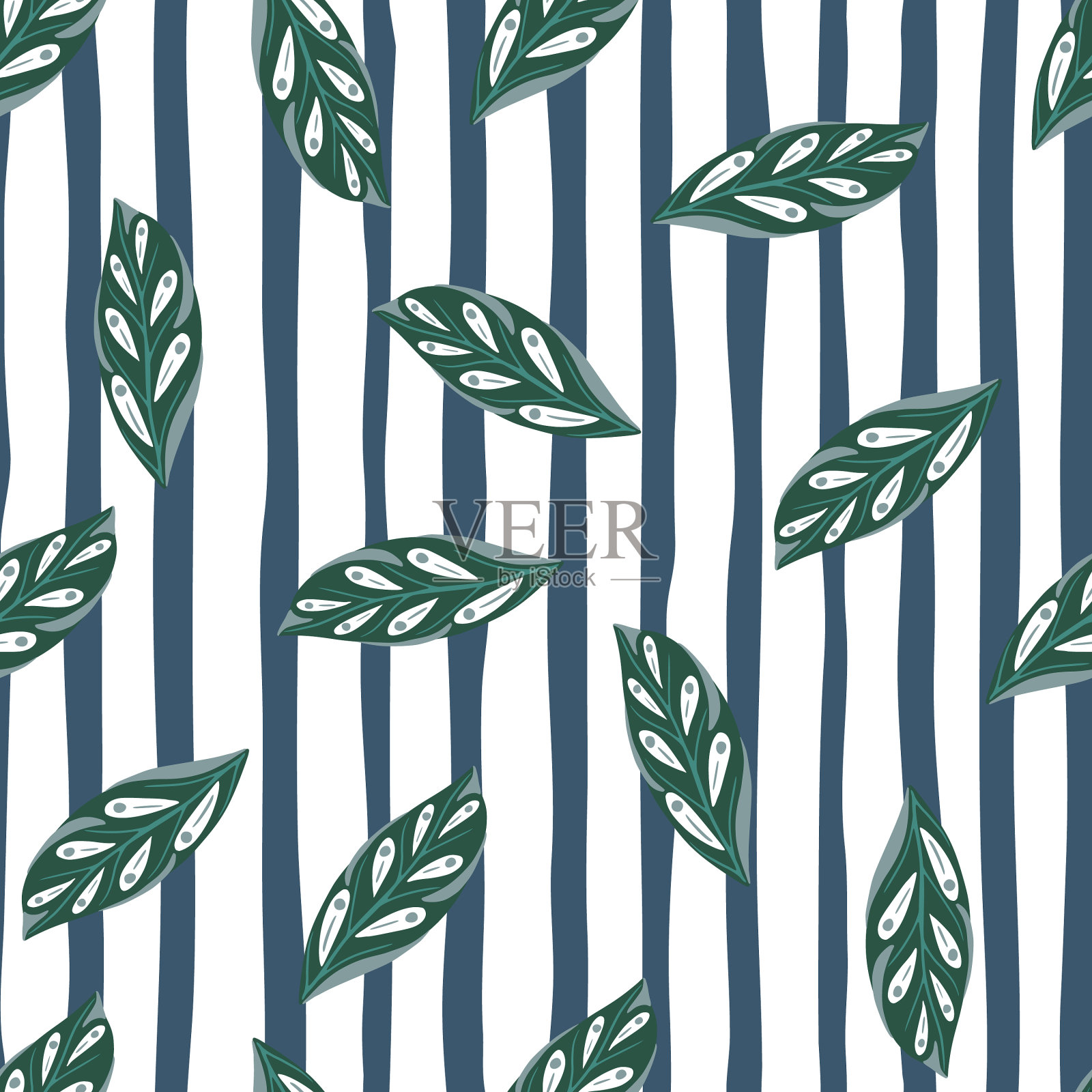 绿色随机叶轮廓无缝模式插画图片素材