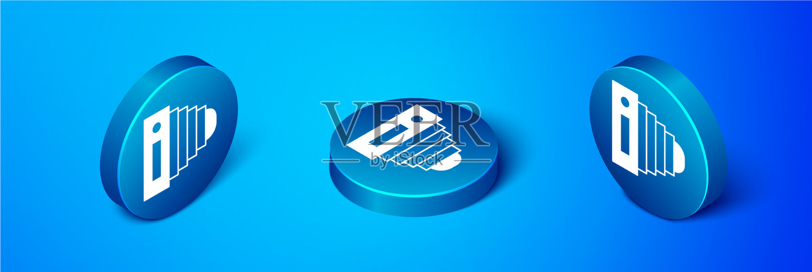 等距摄影相机图标孤立在蓝色图标素材