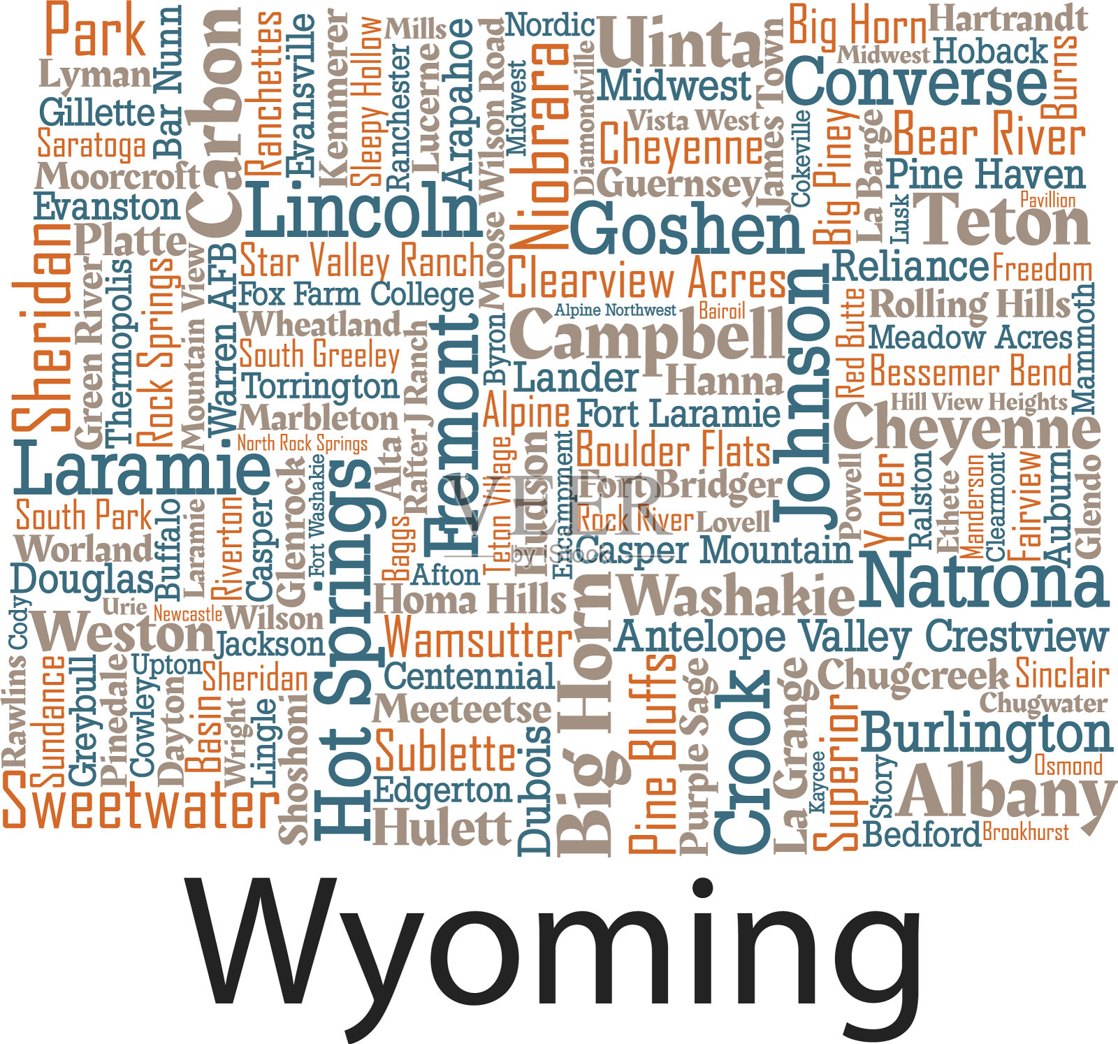 文字云艺术地图设计州怀俄明州插画图片素材