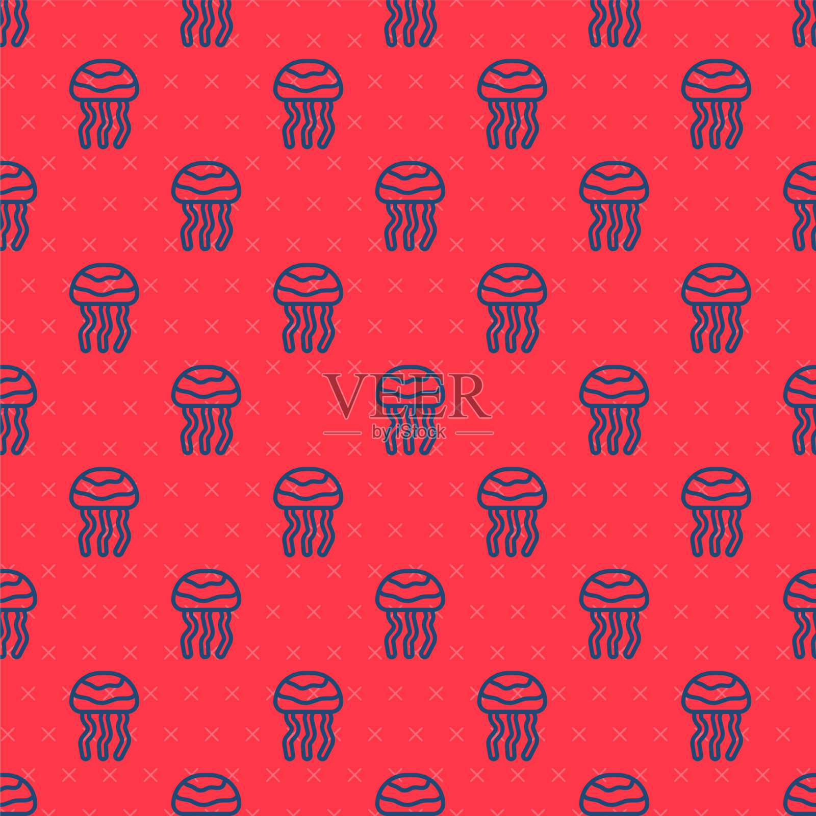 蓝线水母图标隔离无缝模式插画图片素材