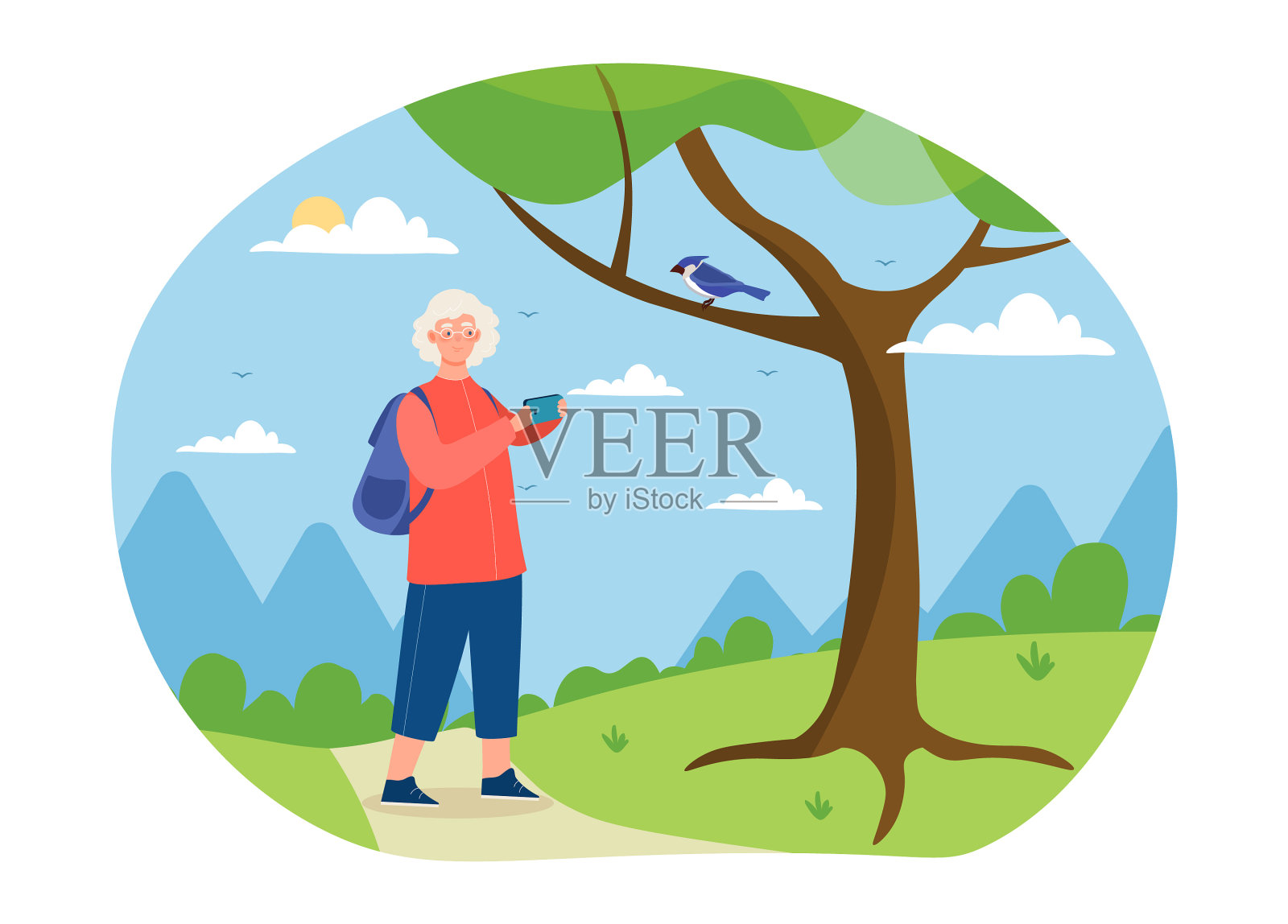 一位活跃的老妇人正在一家设计元素图片